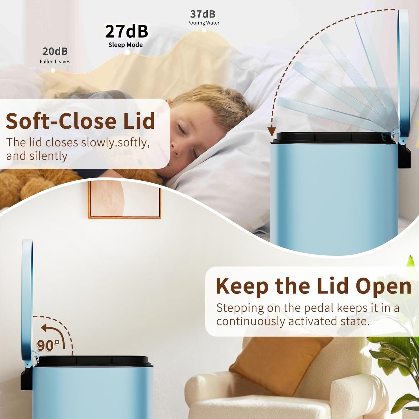 Stainless Steel Trash Can with Lid, Removable Inner Bucket, Foot Pedal, Soft Clo2