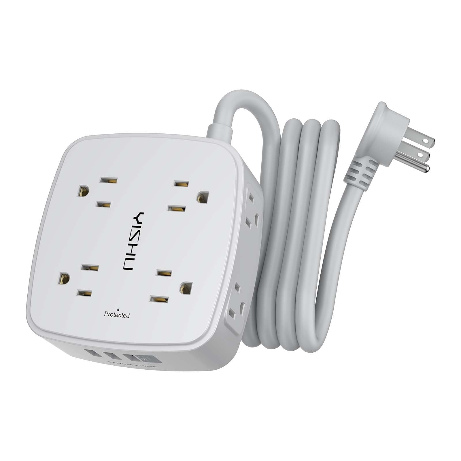 6ft Surge Protector Power Strip, 8 Outlets & 4 USB Ports, Flat Plug, Wall Mount,1