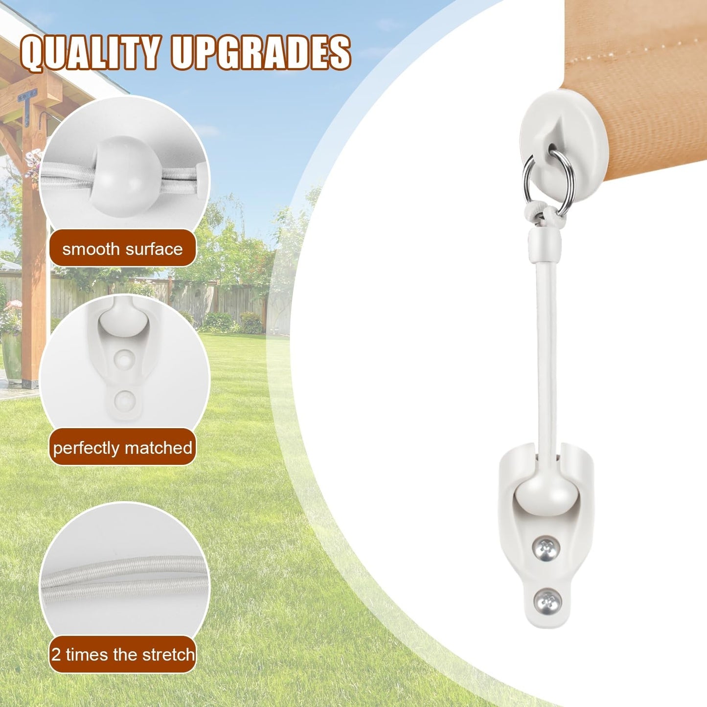 Outdoor Roller Shade Bungee Kit & End Cap, Weather Resistant, 3 White Parts3