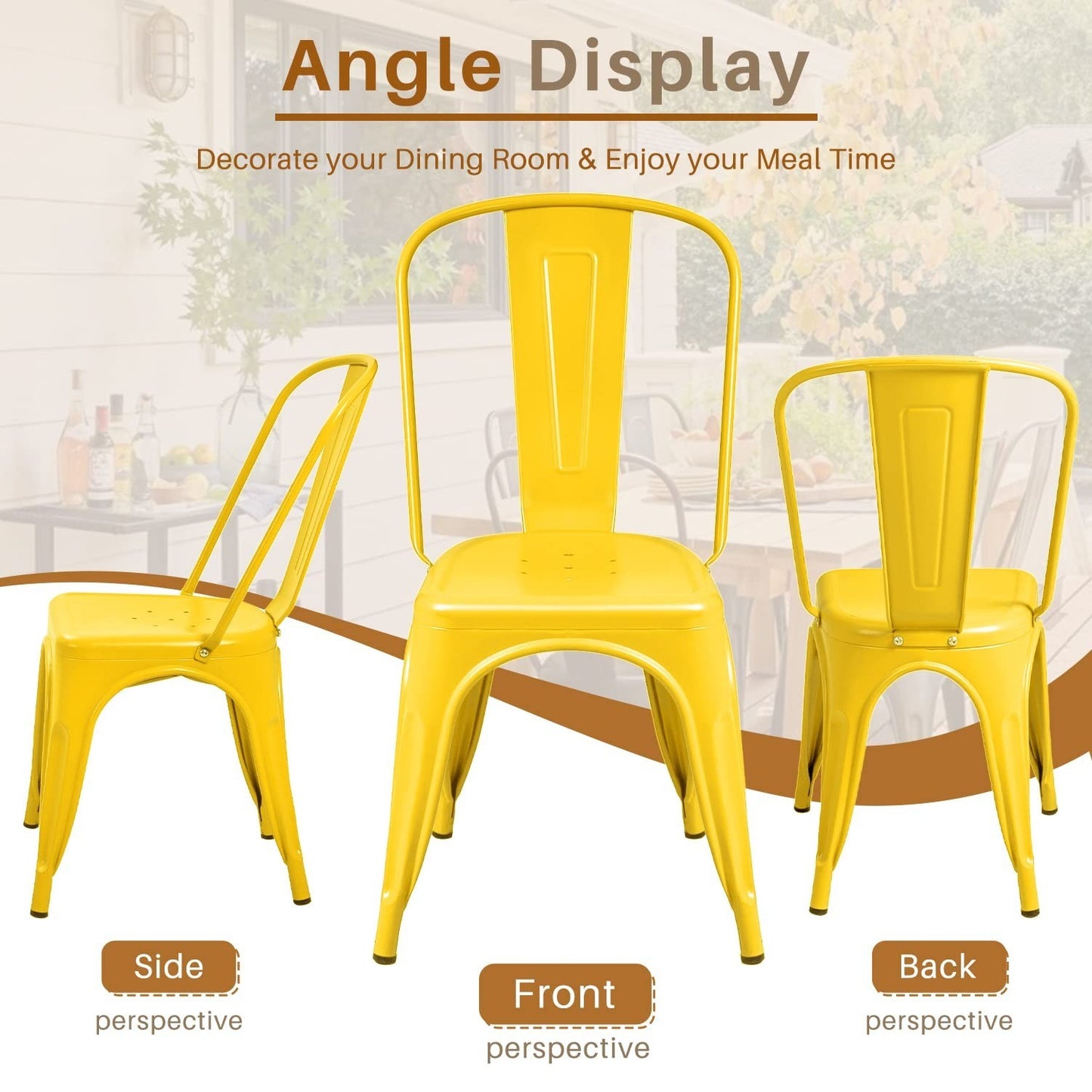 Stackable Metal Dining Chairs Set of 4   Chic Bistro Cafe Side Chairs   Yellow I5