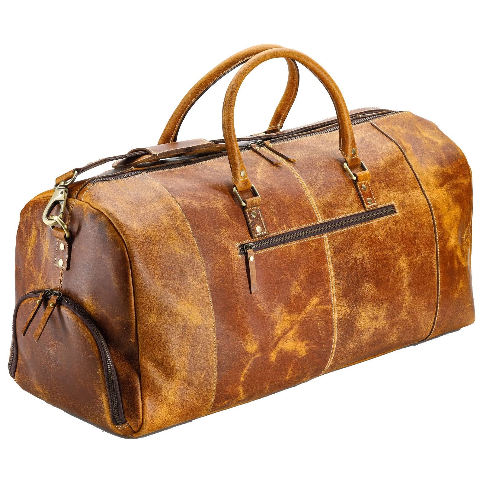 Leather Duffle Bag for Travel, Overnight & Gym - 28" Distressed Tan Holdall7