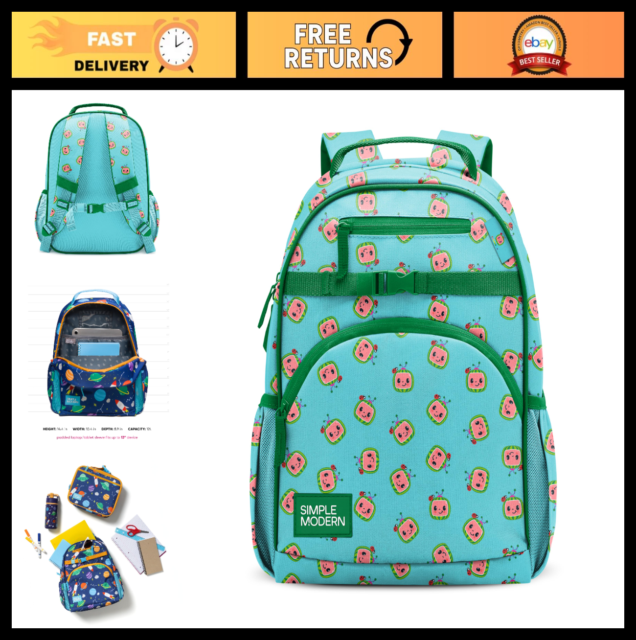 CoComelon Kids Backpack for School, 12L Bookbag for Toddlers & Preschoolers, Cut0