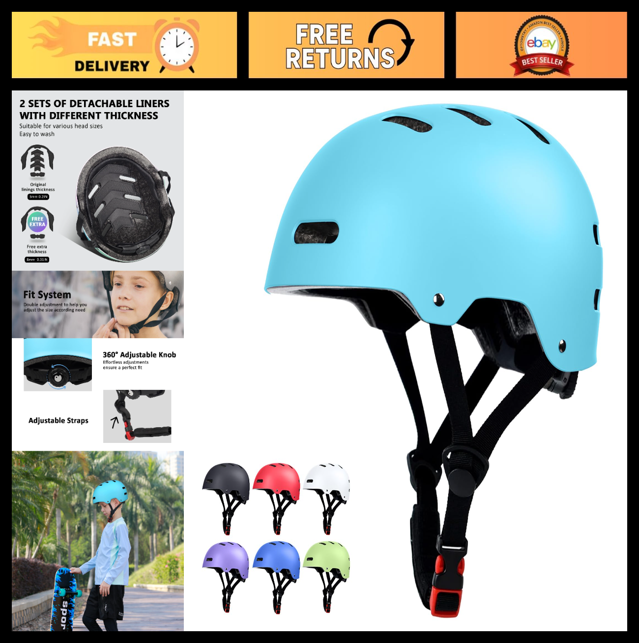 Multi-Sport Helmet for Skateboard, Bike, Scooter - Adjustable, Lightweight, Vent0