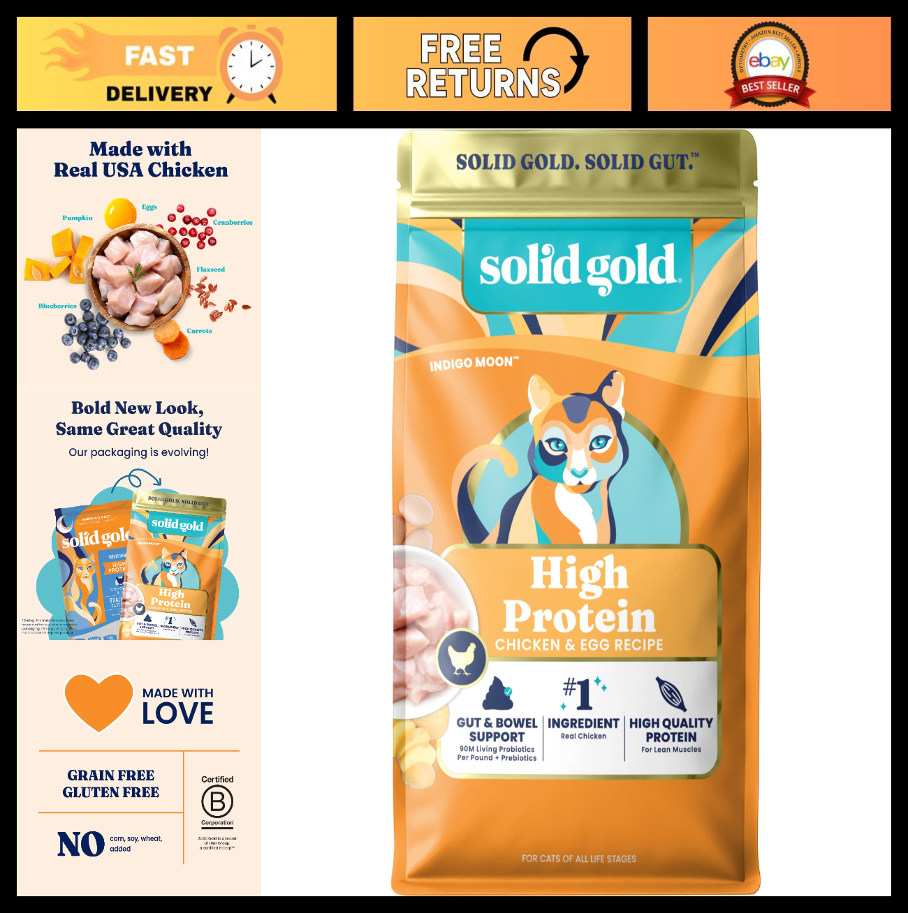High Protein Chicken Dry Cat Food for Cats & Kittens, 6LB   Grain Free Nutrition0