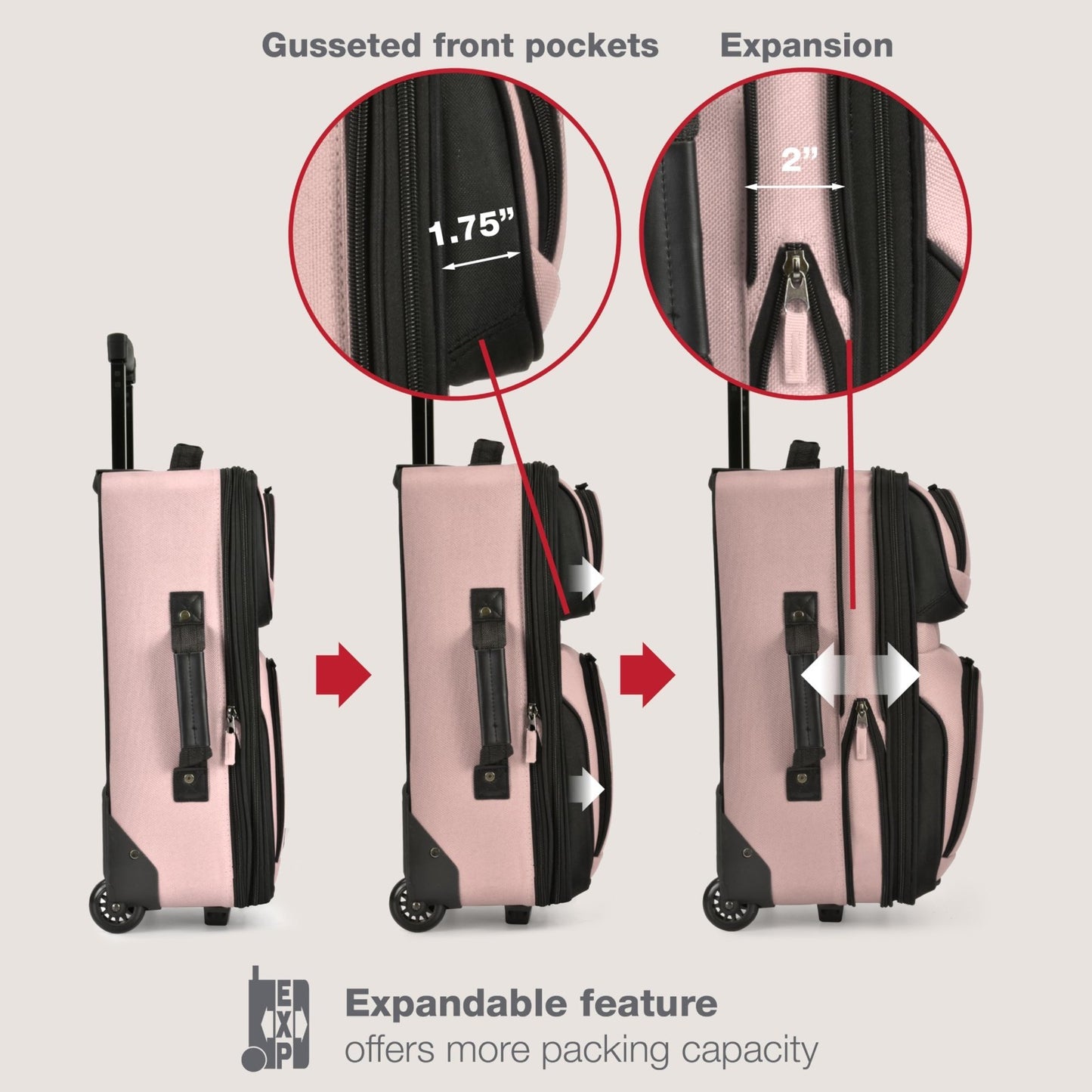 Lightweight Softside Rolling Carry-on Suitcase Set, 2-Wheel, Pink Travel Luggage5