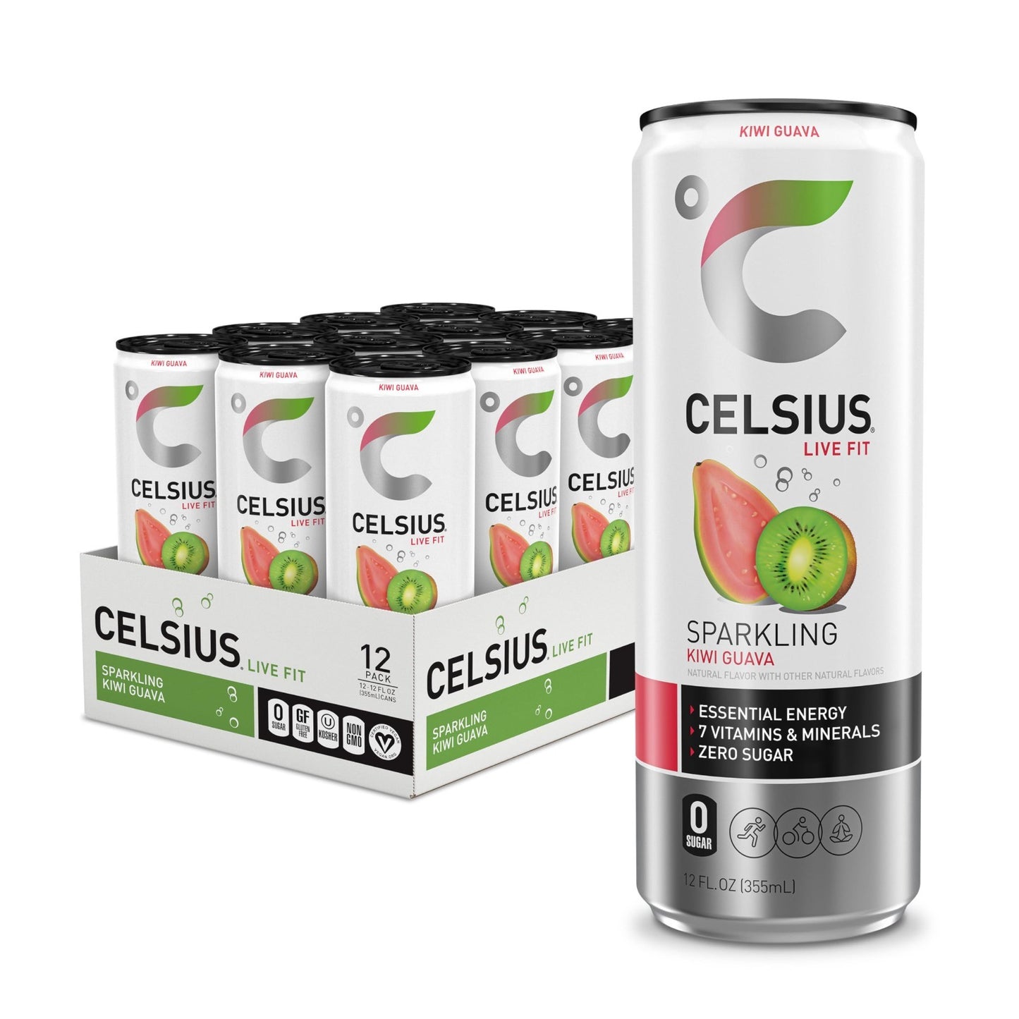 Sparkling Kiwi Guava Energy Drink, Sugar Free, 12 Fl Oz, Pack of 12 Cans1