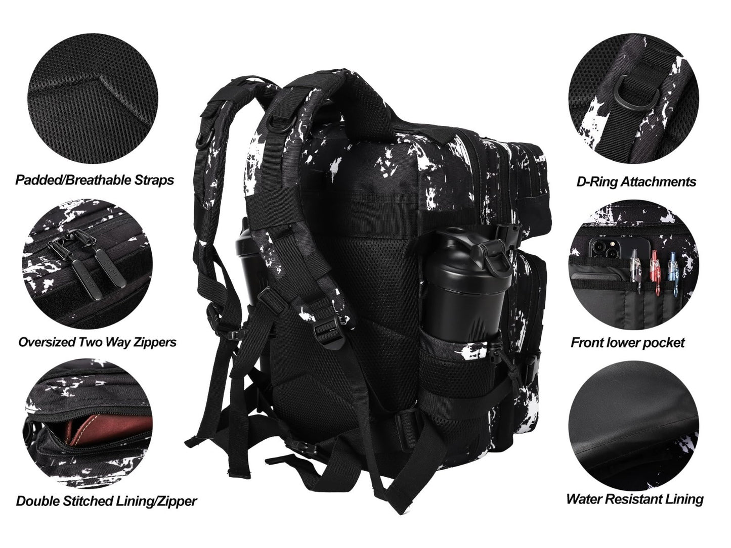 Tactical Military Backpack 25L/35L   Army Assault Pack, Rucksack with Bottle Hol3