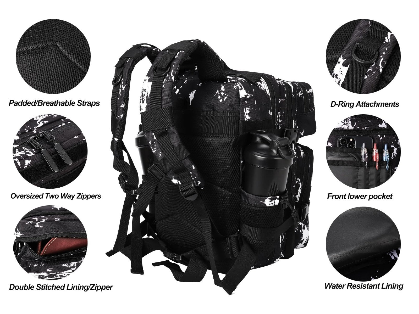 Tactical Military Backpack 25L/35L   Army Assault Pack, Rucksack with Bottle Hol3