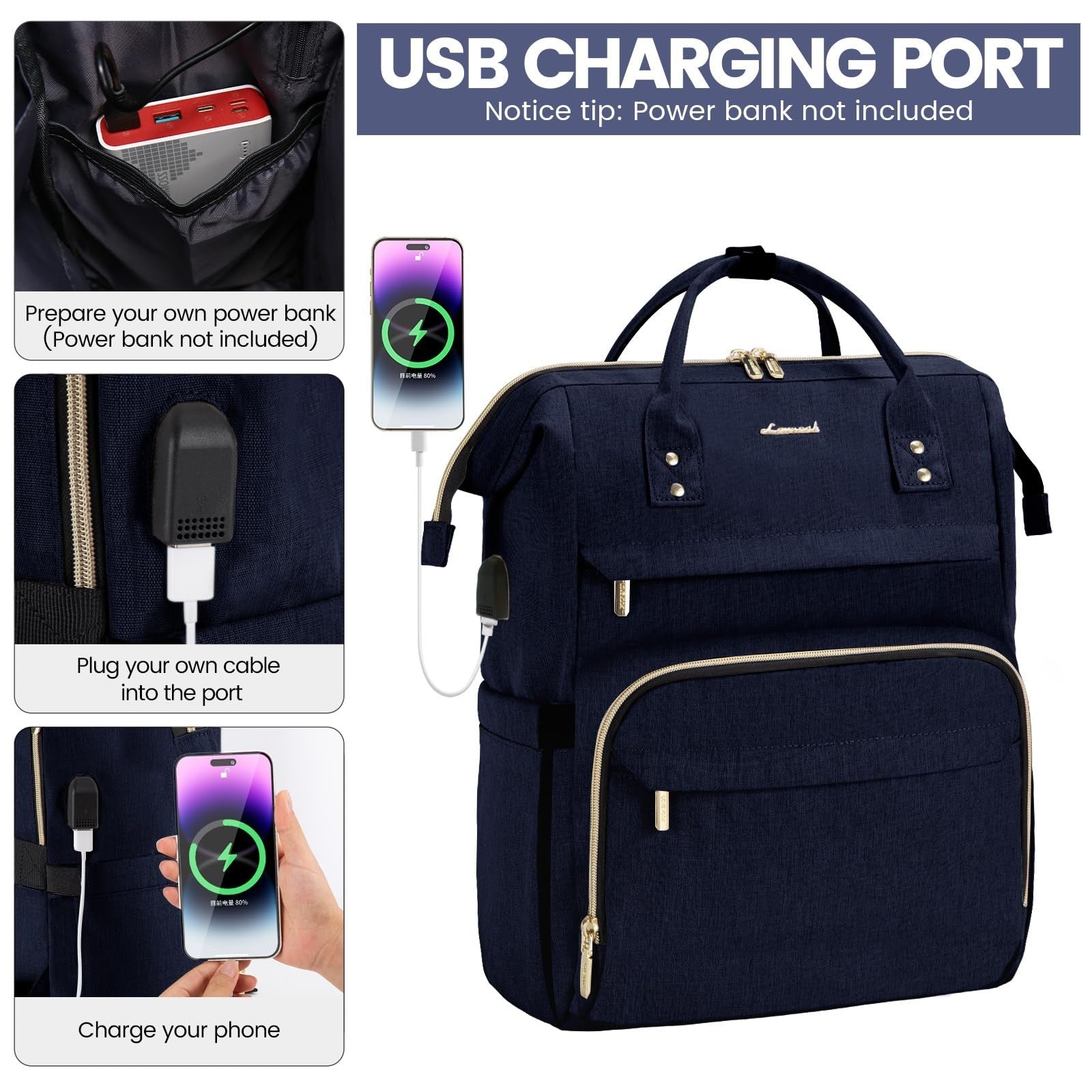 Stylish 15.6" Laptop Backpack for Women, Waterproof Travel Bag with USB Port, Pe3