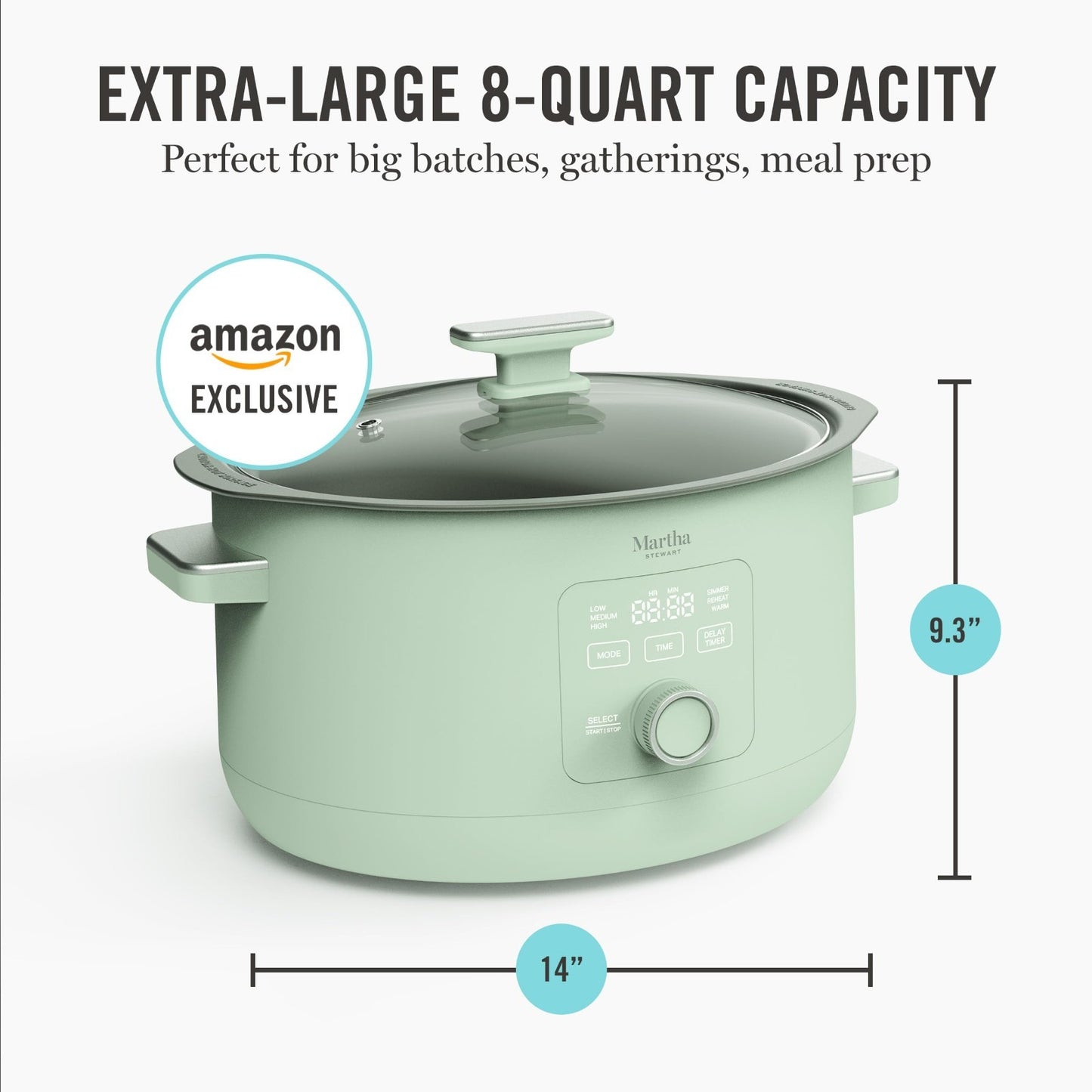 8 Quart Programmable Slow Cooker - Ceramic Nonstick, Timer, 3 Settings, Glass Li2