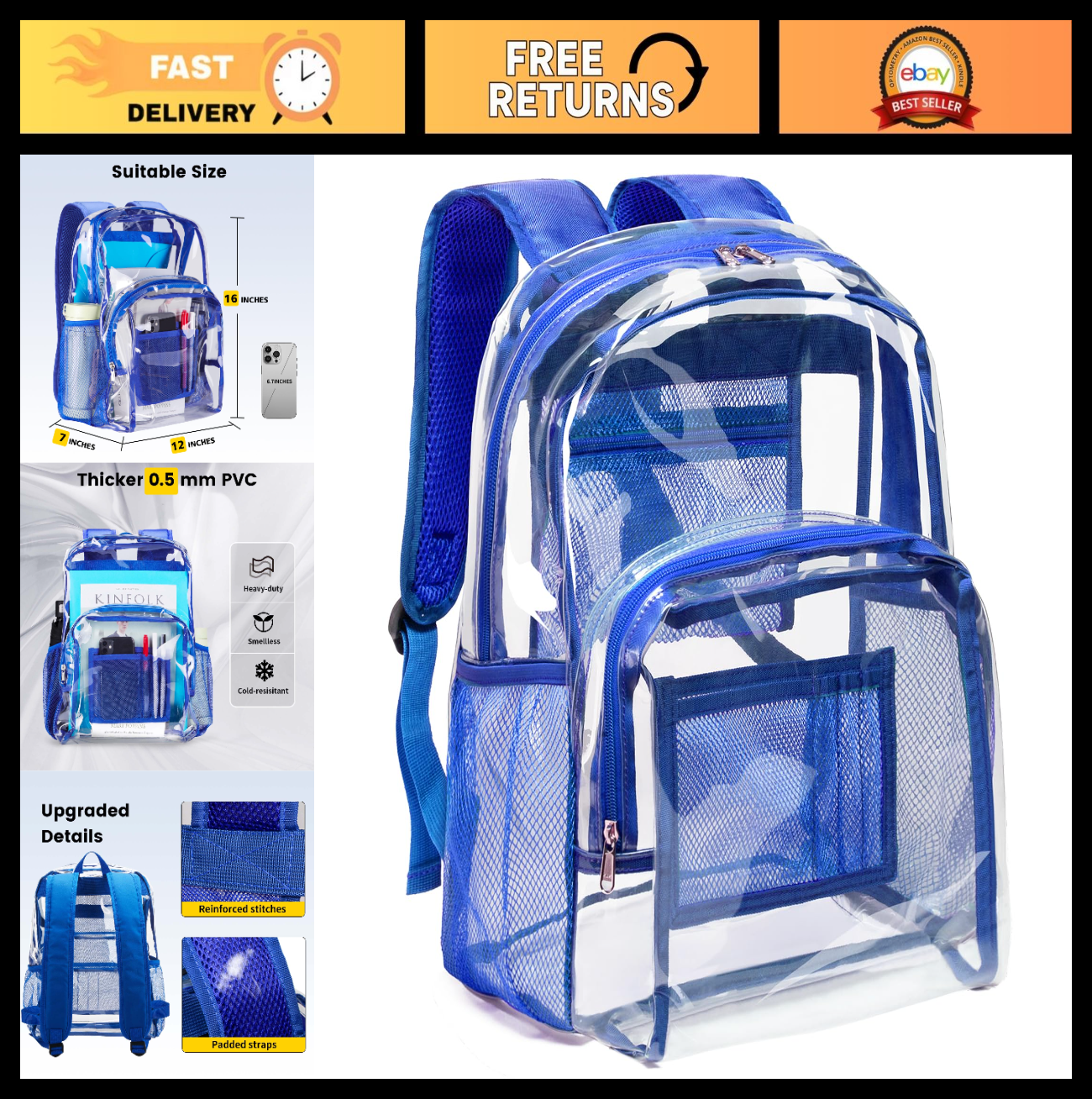 Heavy Duty Clear PVC Backpack with Reinforced Straps - Large Capacity for Colleg0