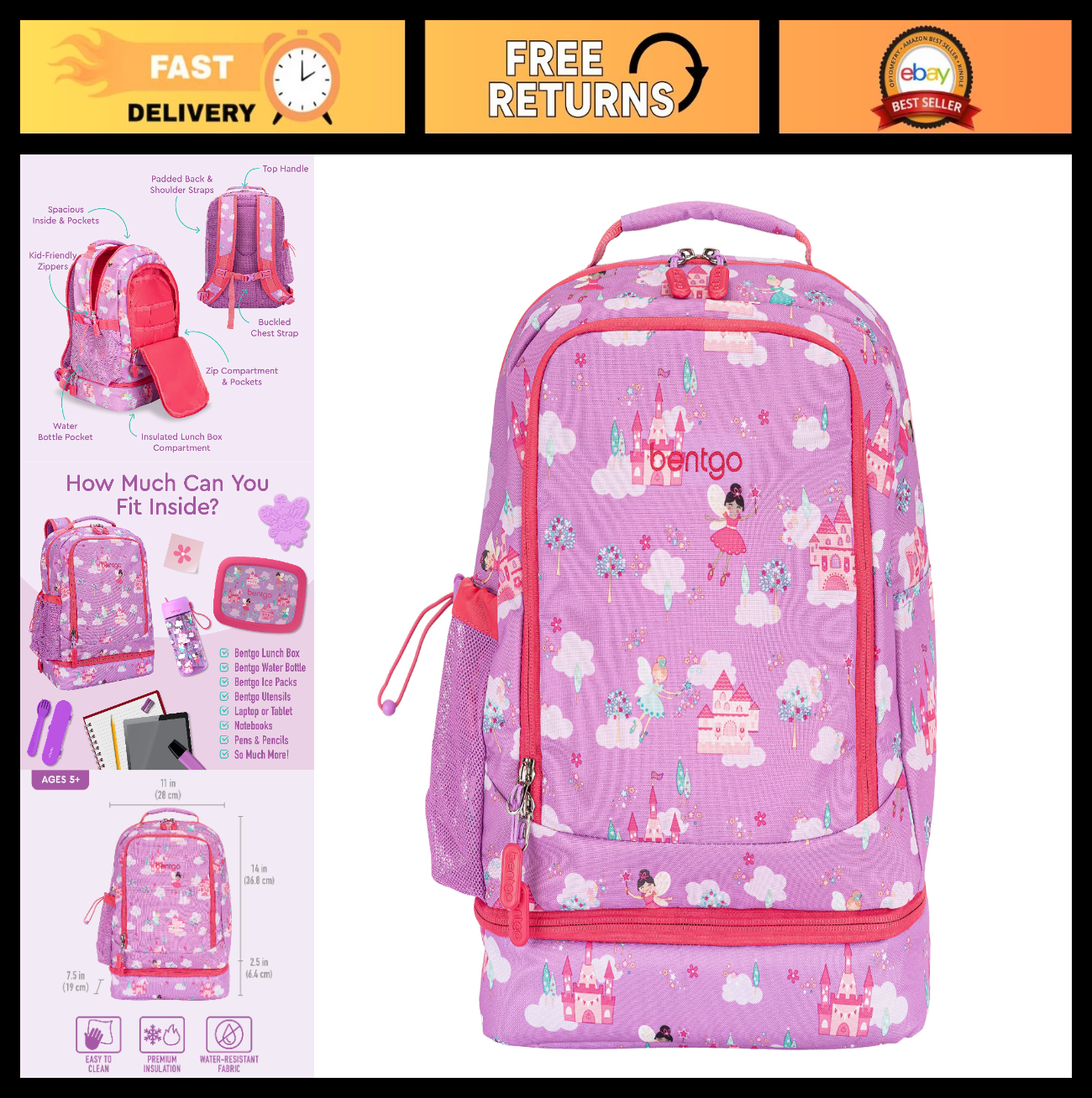 2 in 1 Kids Backpack & Insulated Lunch Bag with Padded Straps   Durable & Stylis0