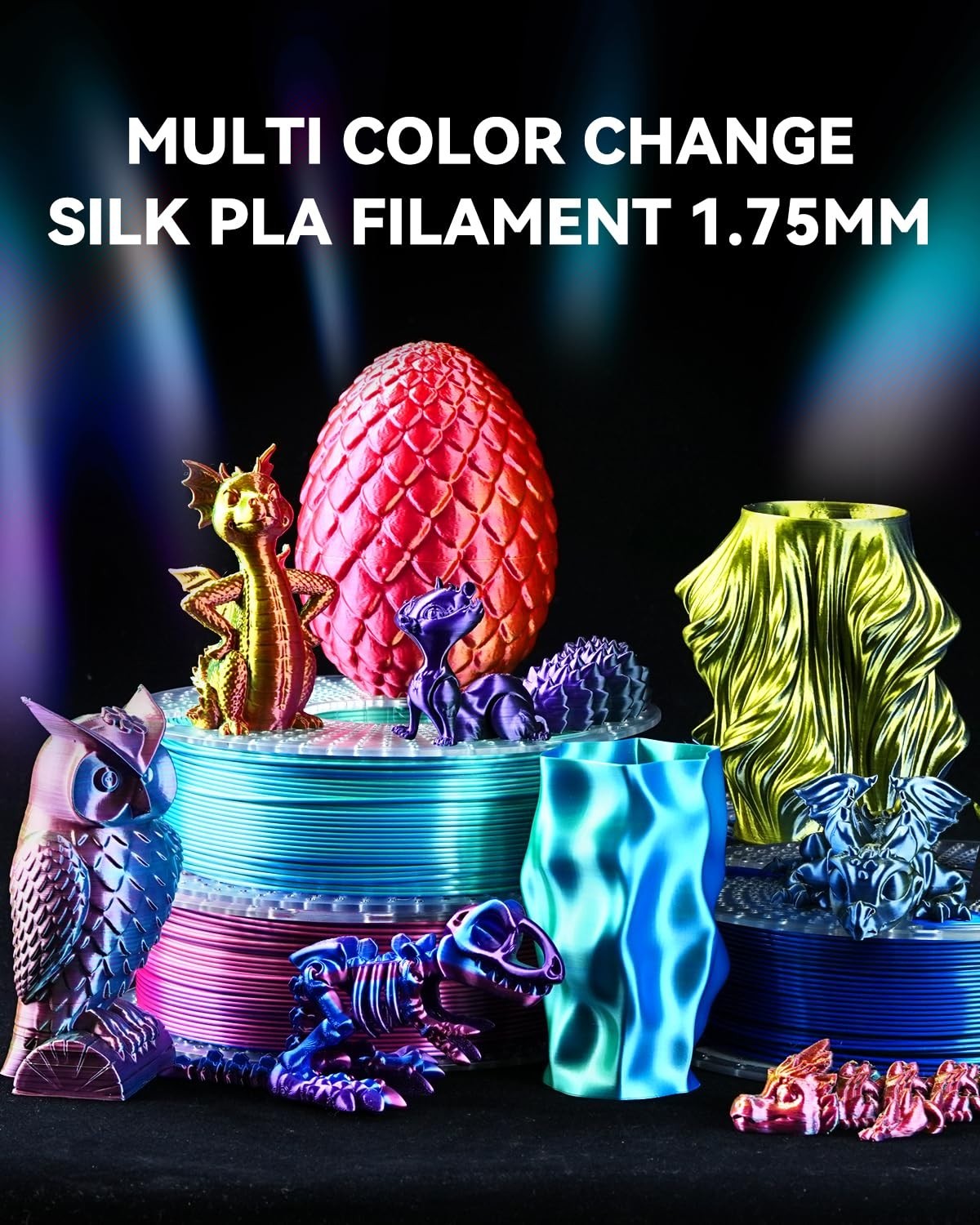 Multicolor Silk 3D Printer Filament Bundle, Dual & Triple Color, 2kg Vacuum Pack6