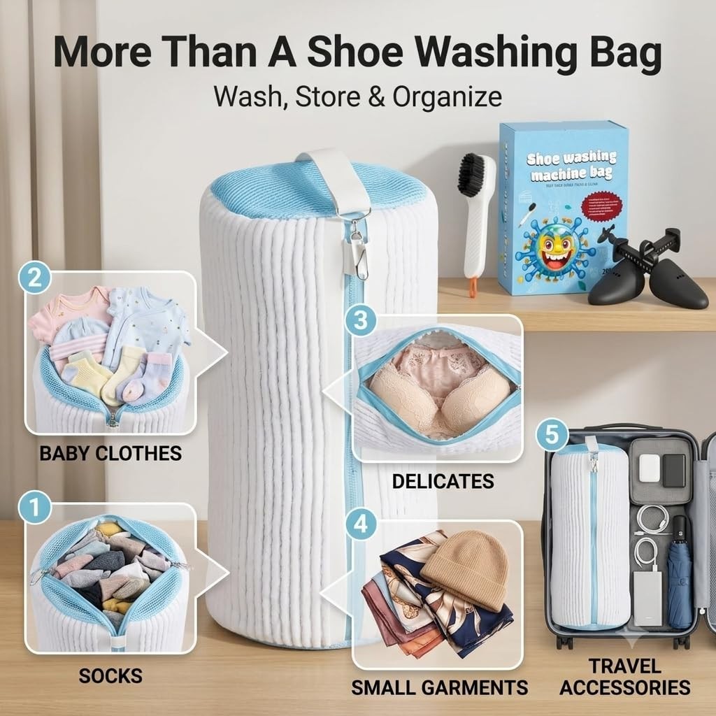 Shoe Washing Machine Bag for Sneakers - 360° Microfiber Laundry Protector, 2-Pac7