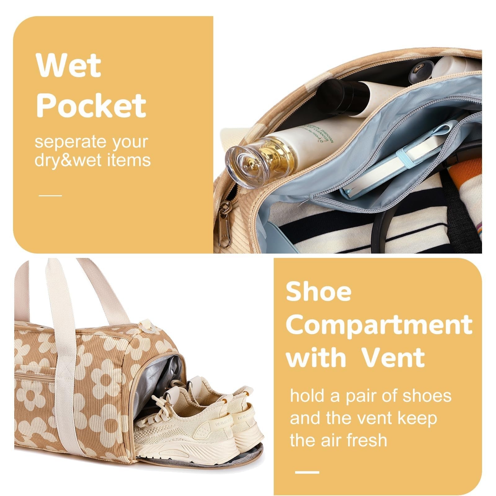 Cute Duffle Bag for Girls - Waterproof Gym Bag with Shoe Compartment & Wet Pocke6