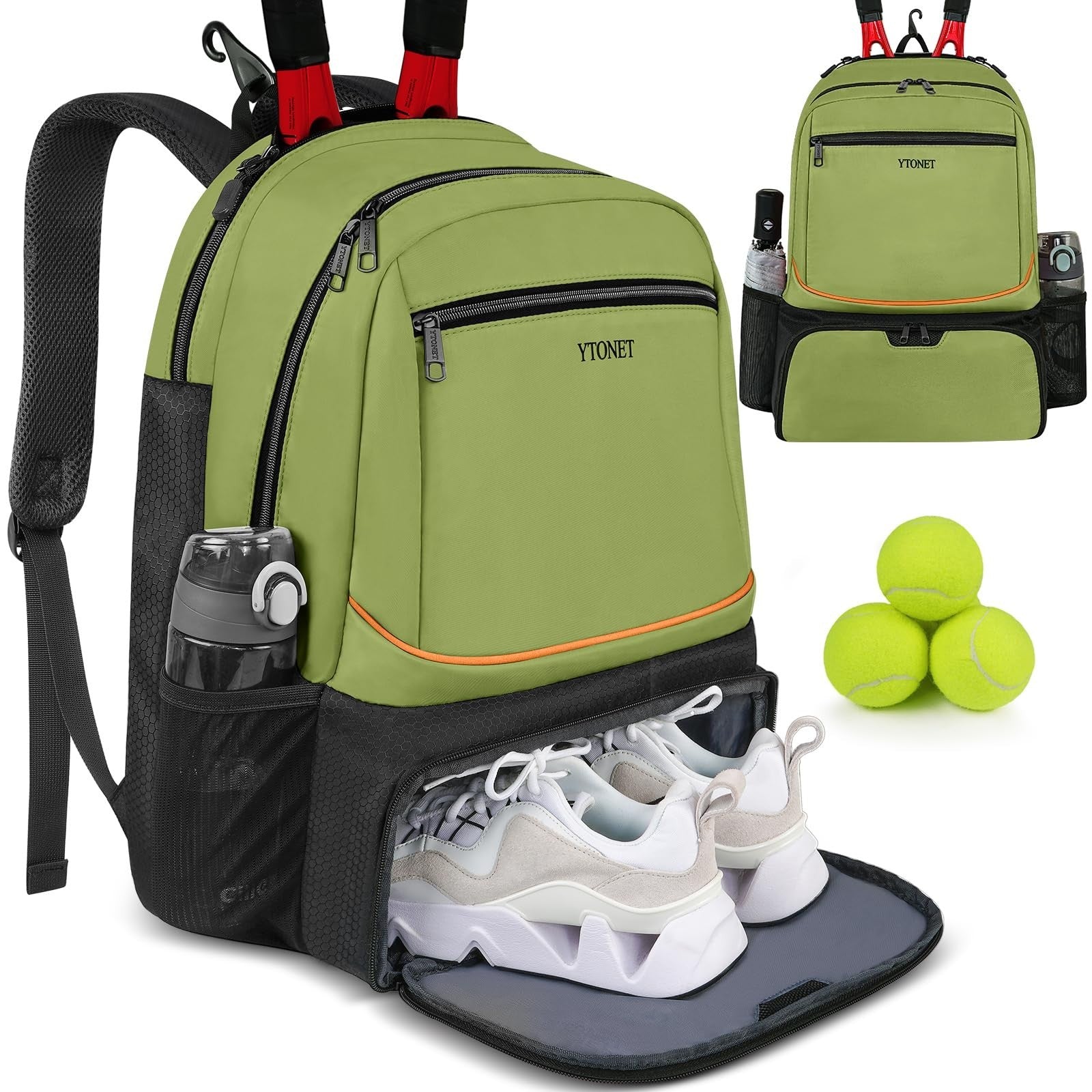 Insulated Tennis Backpack for 2 Rackets, Ventilated Shoe Compartment, Unisex1