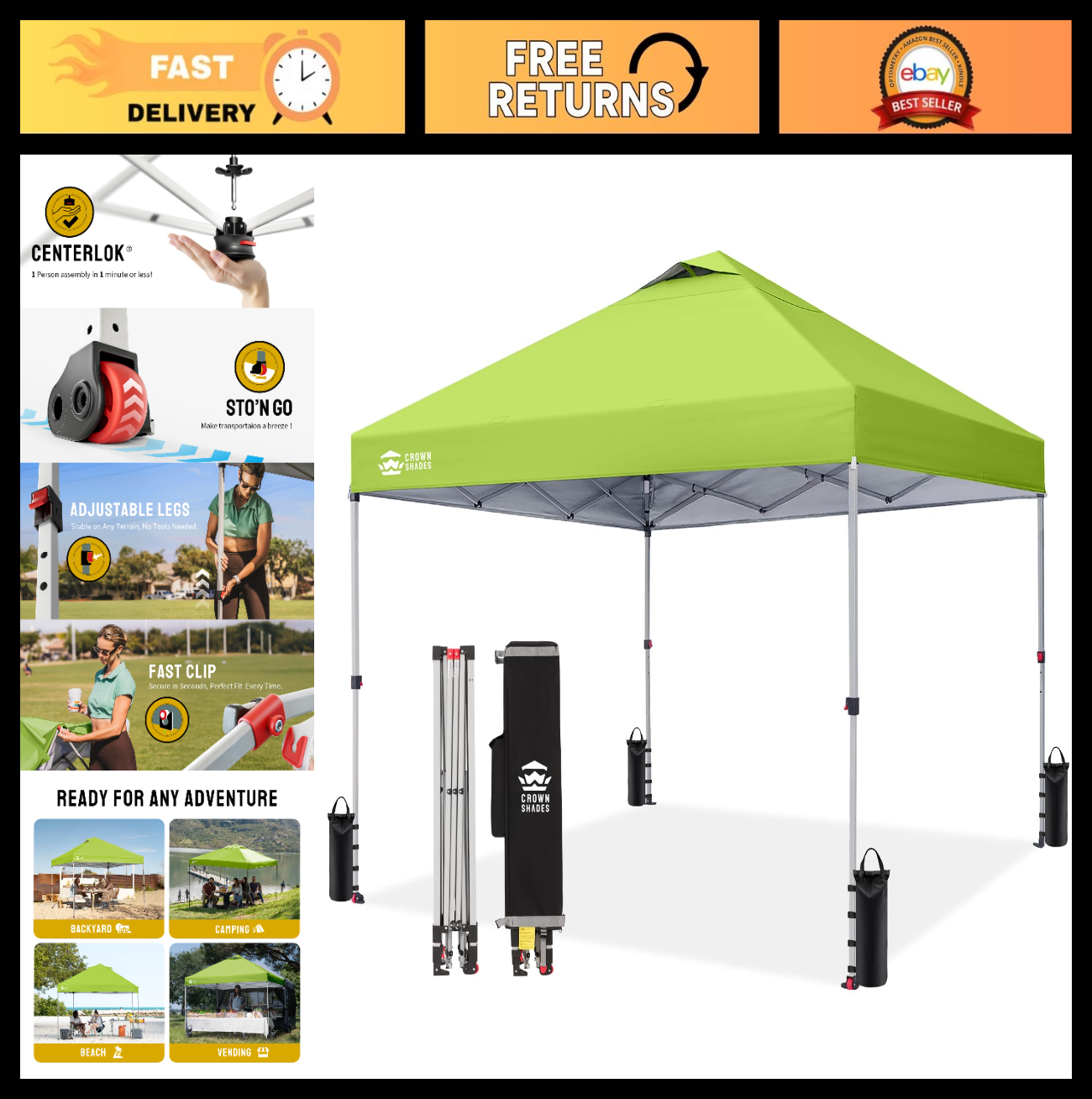 10x10 Pop Up Canopy Tent   Easy Setup Outdoor Sun Shade for Events, Parties, Cam0