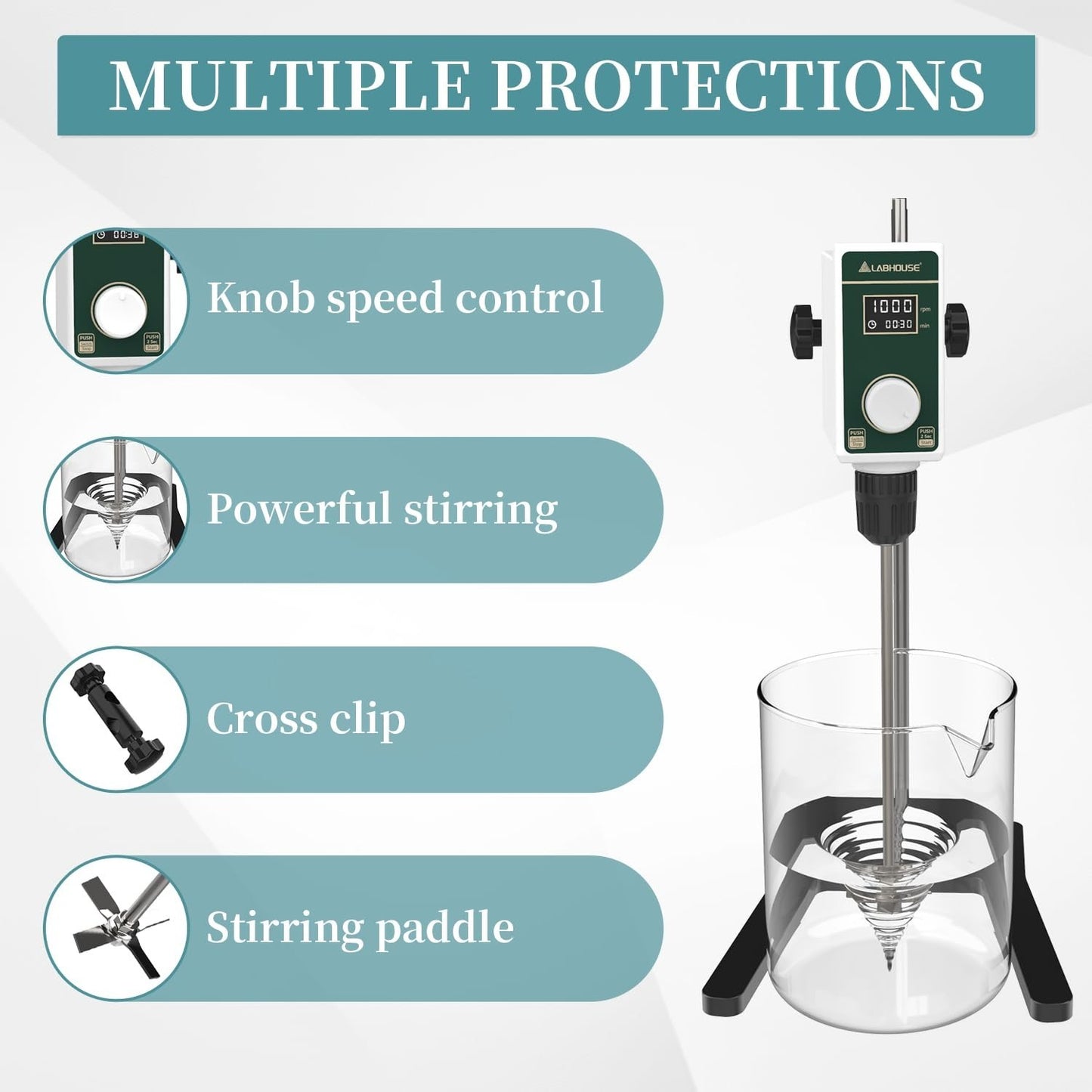 High Viscosity Overhead Stirrer 20L, 100-1500RPM, Digital Timer, Lab Mixer, Padd3