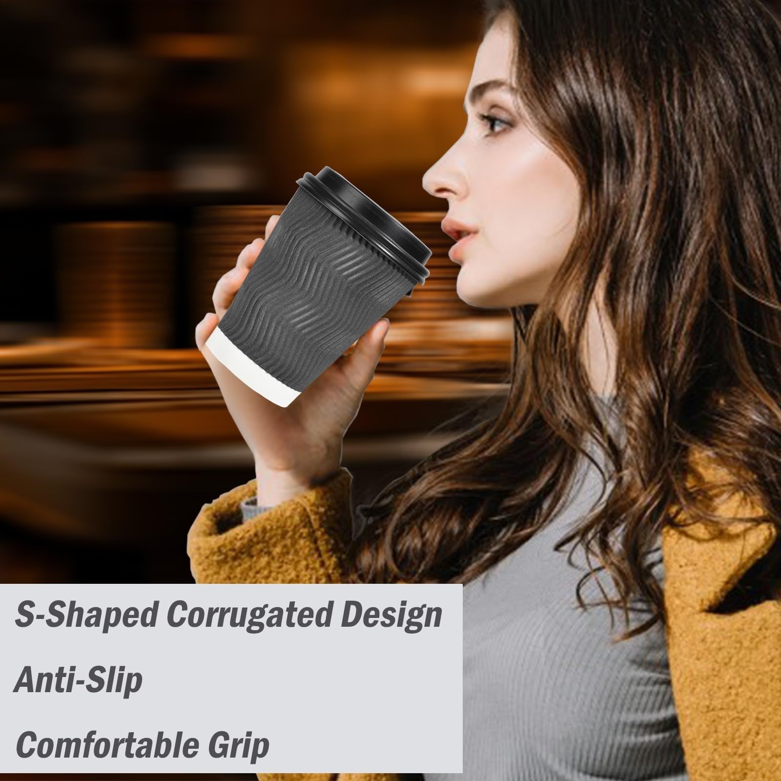 50 Pack 10 oz Insulated Disposable Coffee Cups with Lids for Hot Drinks, Travel3