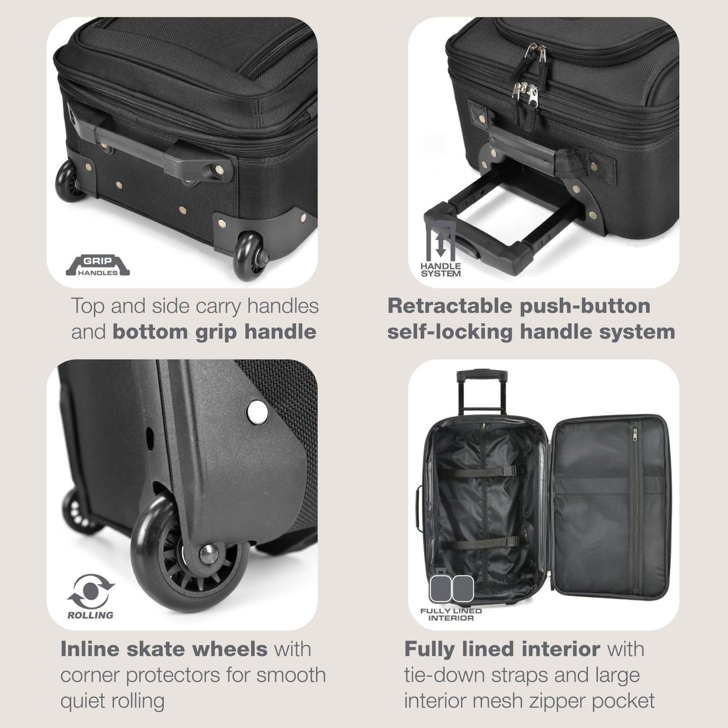 Lightweight Softside Rolling Carry-on Suitcase Set, 2-Wheel Travel Luggage, Blac3