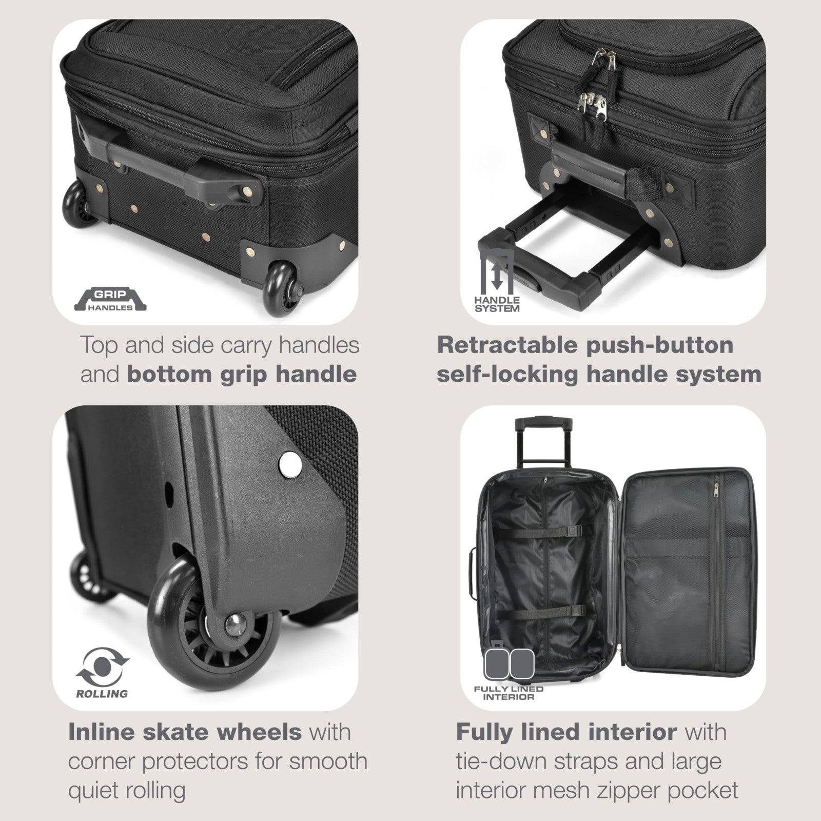 Lightweight Softside Rolling Carry-on Suitcase Set, 2-Wheel Travel Luggage, Blac3