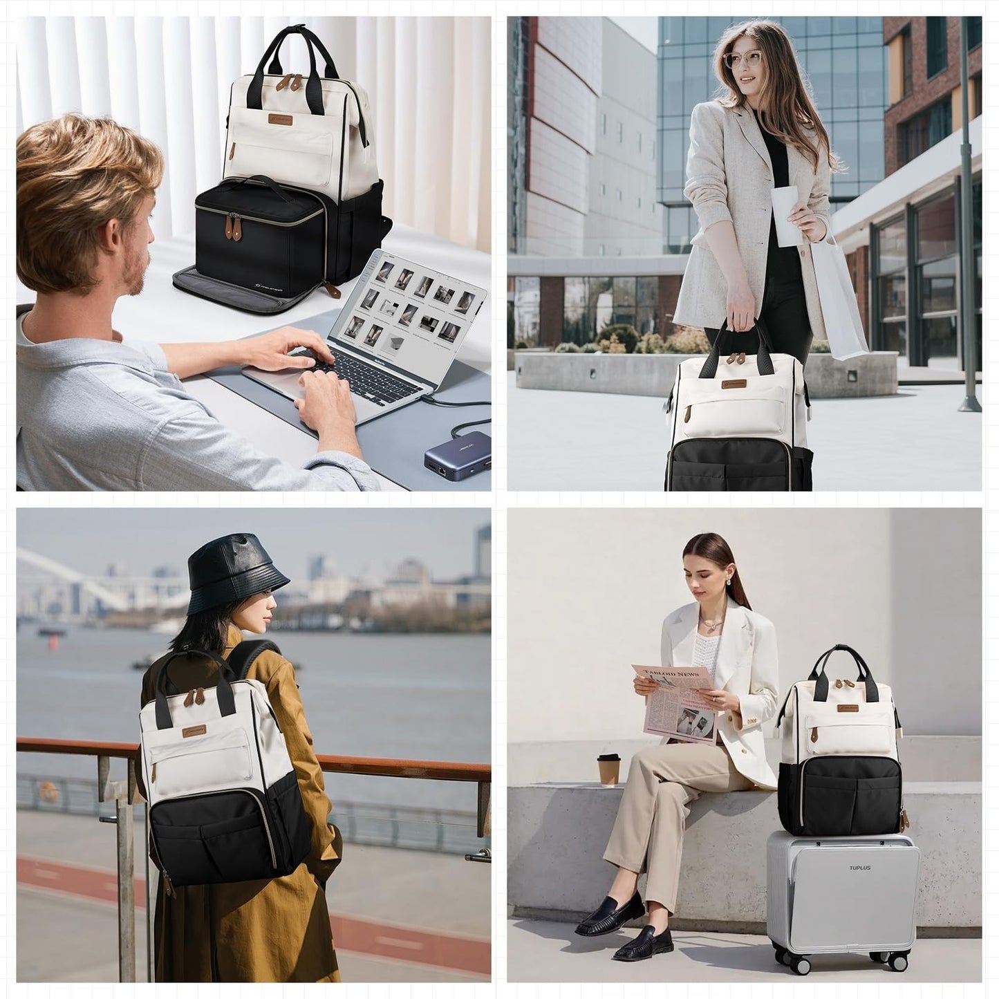 Travel Backpack for Men & Women, 15.6-17.3" Laptop Bag, Insulated Lunch Box, Bla7