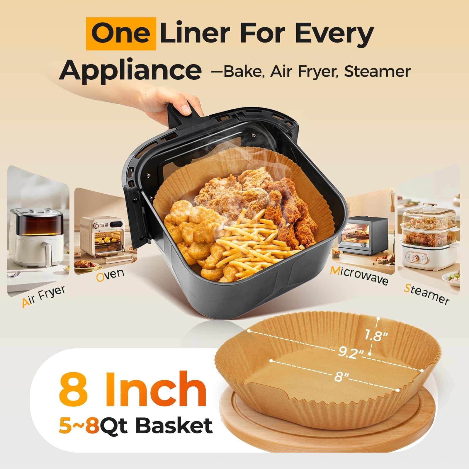 125Pcs 8" Square Air Fryer Liners   Non Stick, Waterproof Parchment Sheets for B2