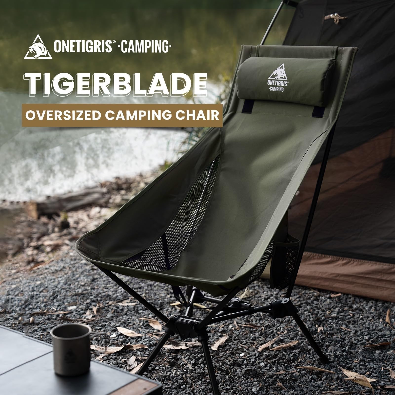High Back Folding Camping Chair with Pillow - Comfortable Widened Seat, Portable3
