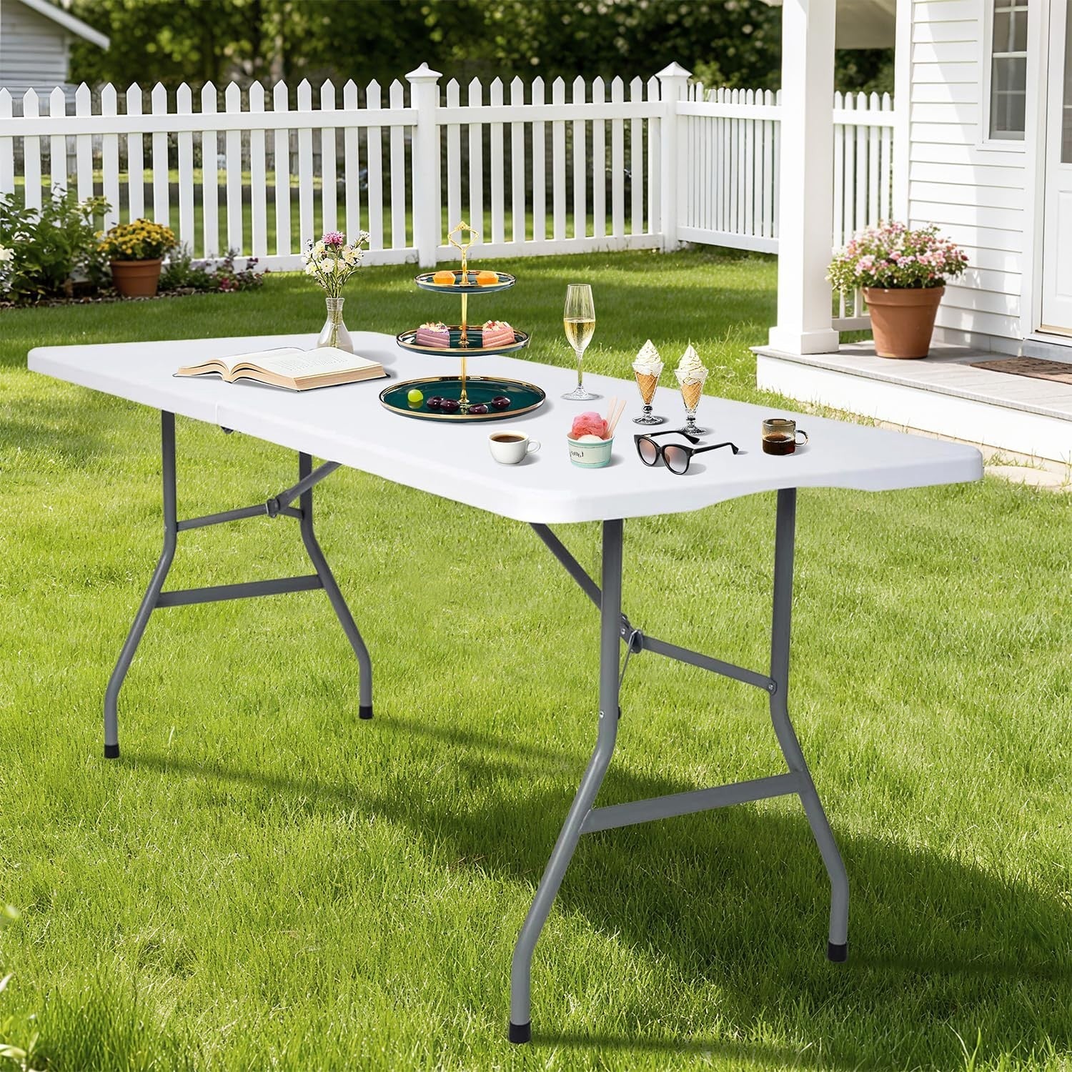 6ft Folding Table with Handle - Heavy Duty Portable for Indoor/Outdoor Events, B10