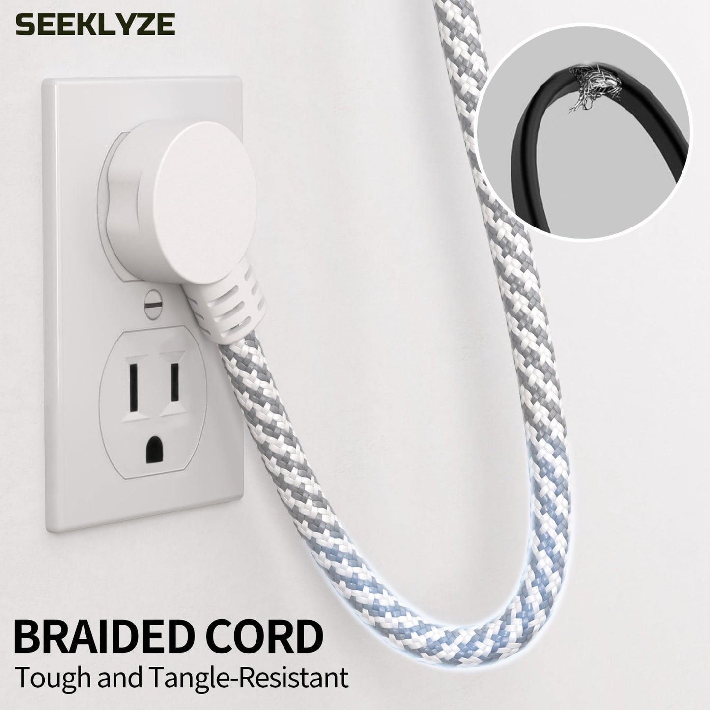 15FT 16 Gauge Braided Extension Cord, Flat Plug Power Cord for Indoor Use4