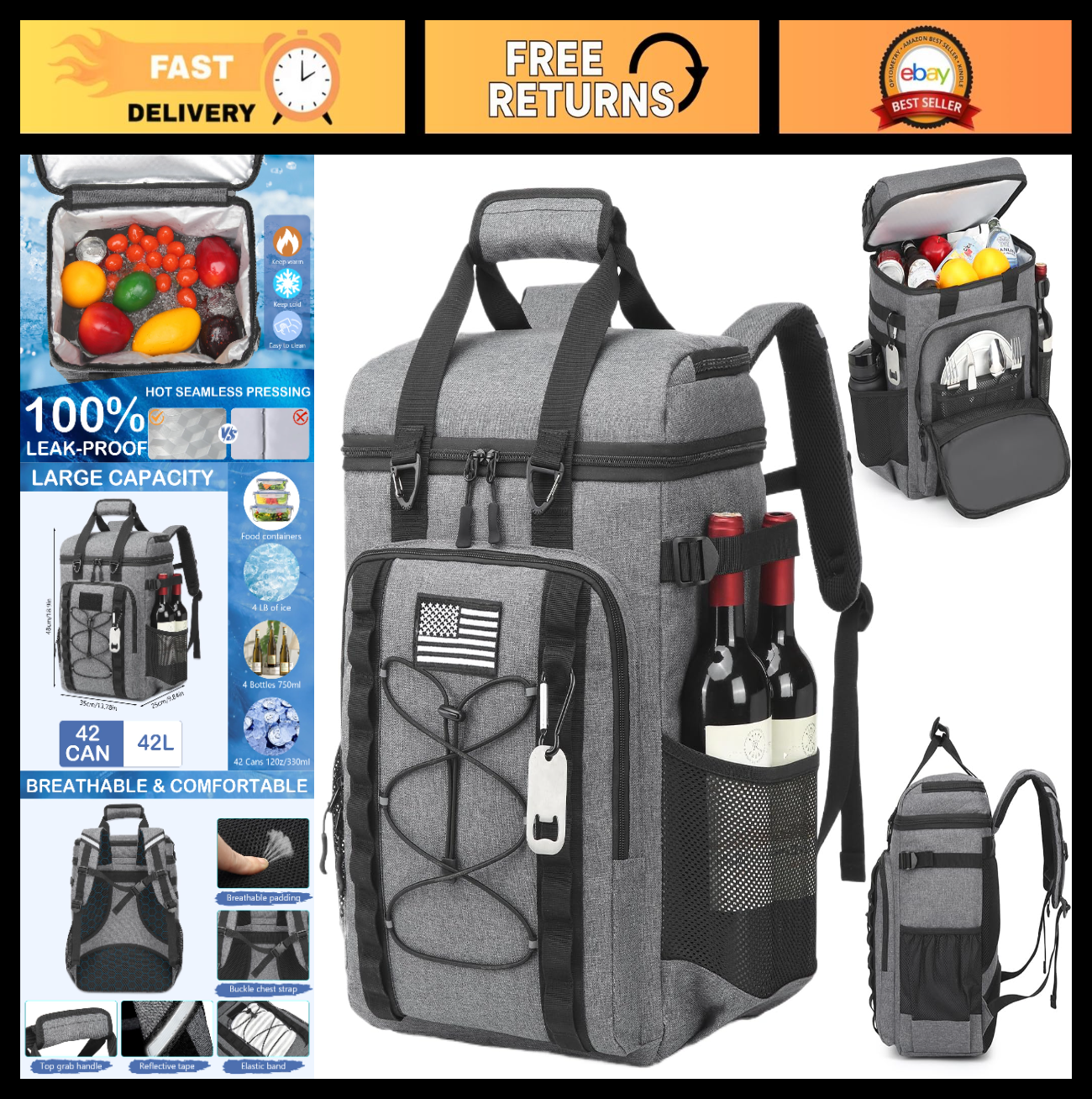 Insulated Tactical Cooler Backpack - 42 Can Capacity, Leak-Proof, Ideal for Camp0