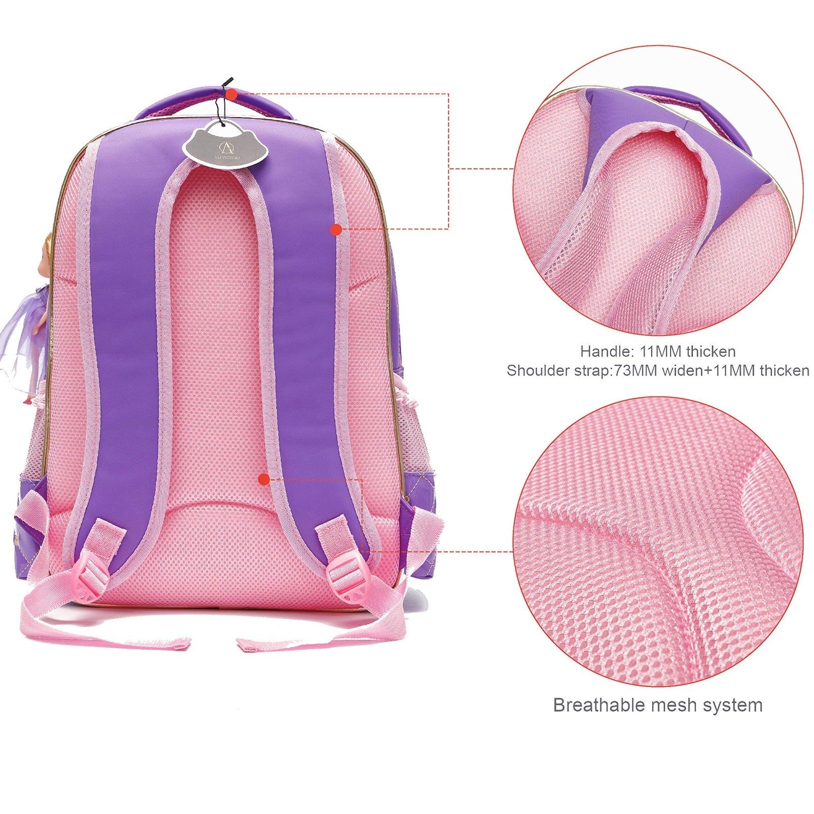Waterproof Girls Backpack, Cute Toddler School Bag, Small Travel Daypack, A Purp4