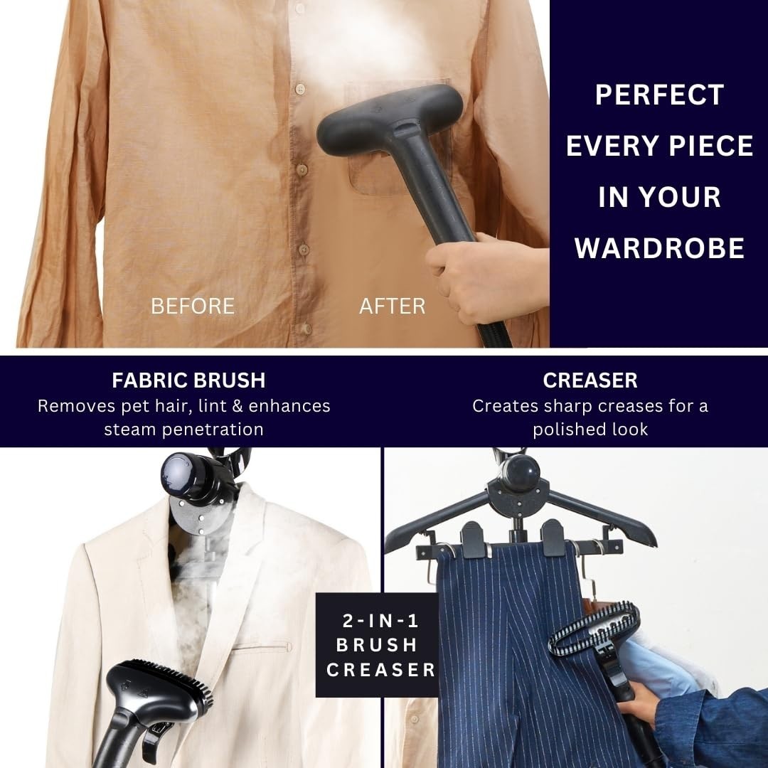 Heavy Duty Commercial Garment Steamer, 1800W, 3L Water Tank, Foot Pedals, Navy5