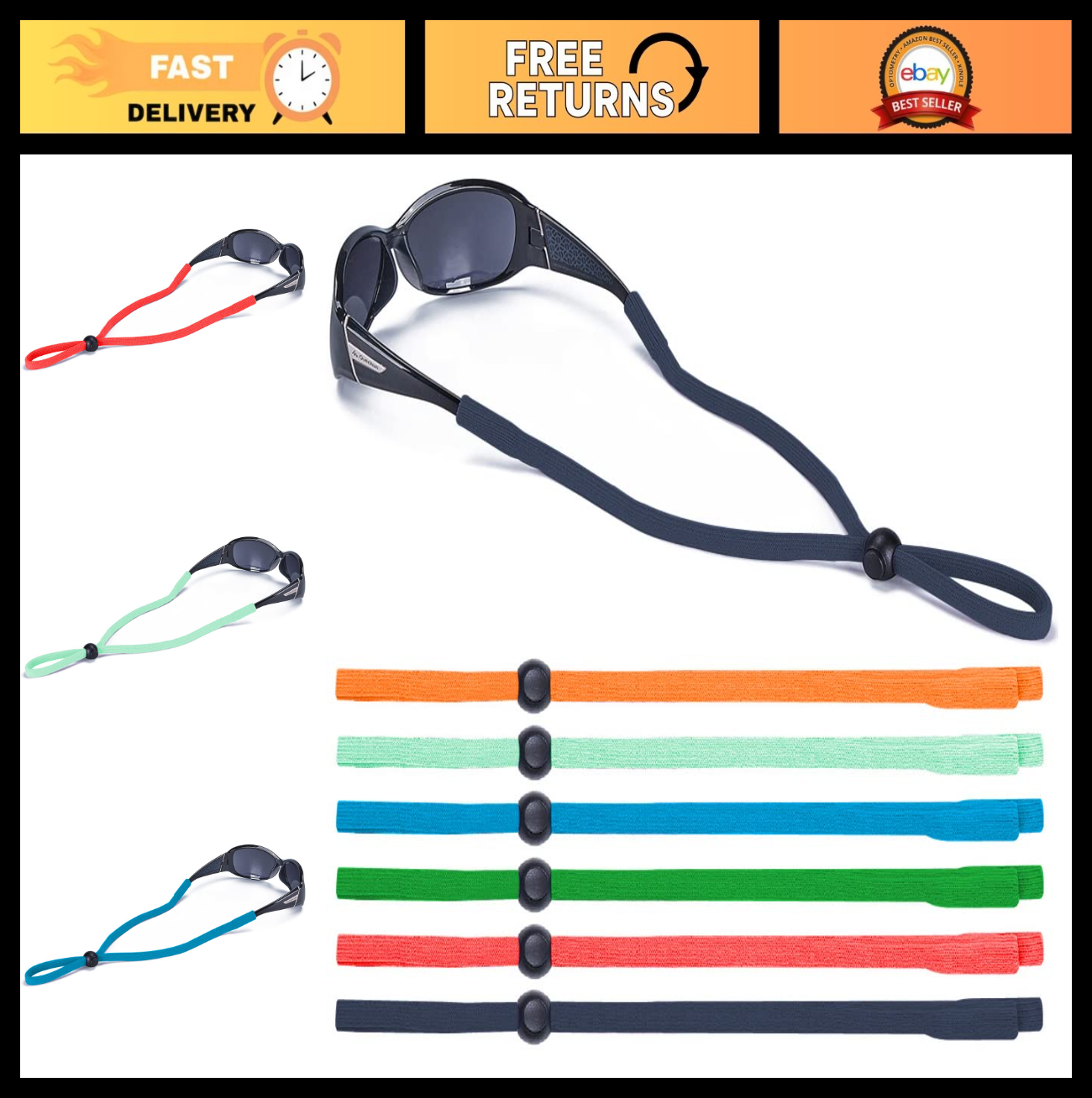 Universal Eyeglass Lanyard - 6-Pack Glasses Strap, Eyewear Retainer Cord for Spo0