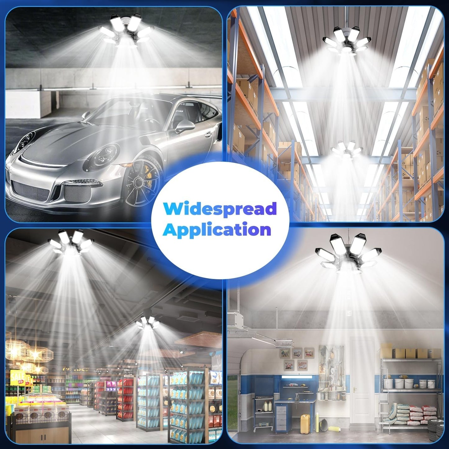 Super Bright 25000LM Garage Ceiling Lights, 8 Deformable Panels, 6500K LED, E26/5