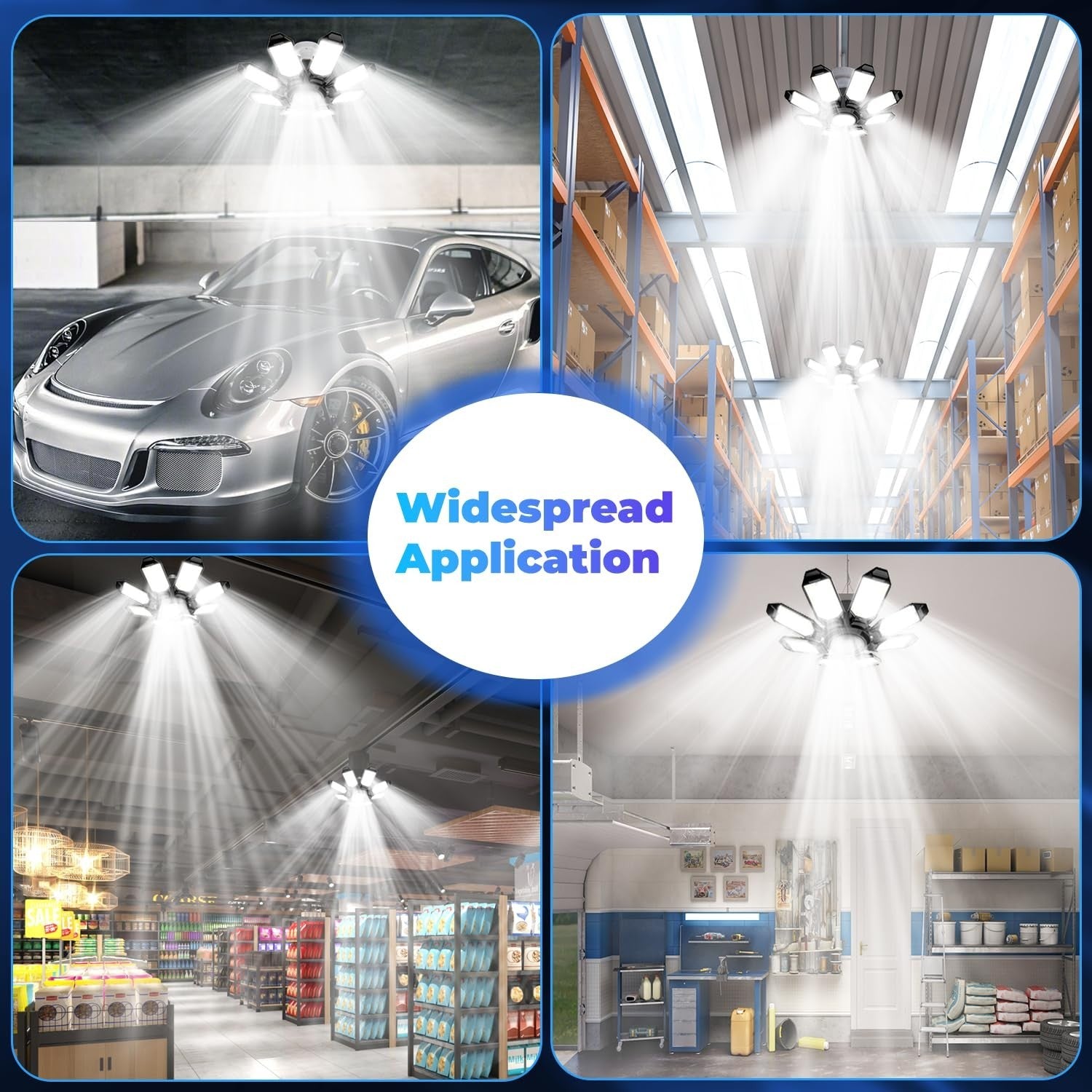 Super Bright 25000LM Garage Ceiling Lights, 8 Deformable Panels, 6500K LED, E26/5