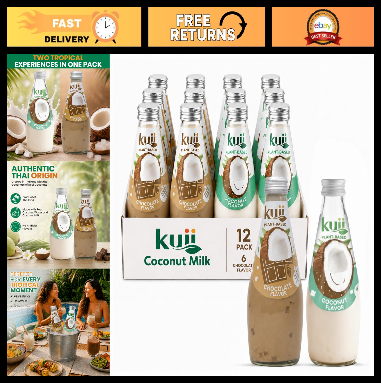 Coconut Milk Drink Variety Pack - No Sugar Added, Original & Chocolate, Nata de0