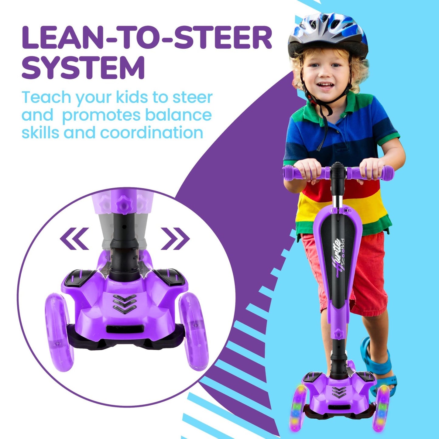 3-Wheeled Kids Scooter with LED Lights, Adjustable Handlebar, Foldable Seat, Sit6