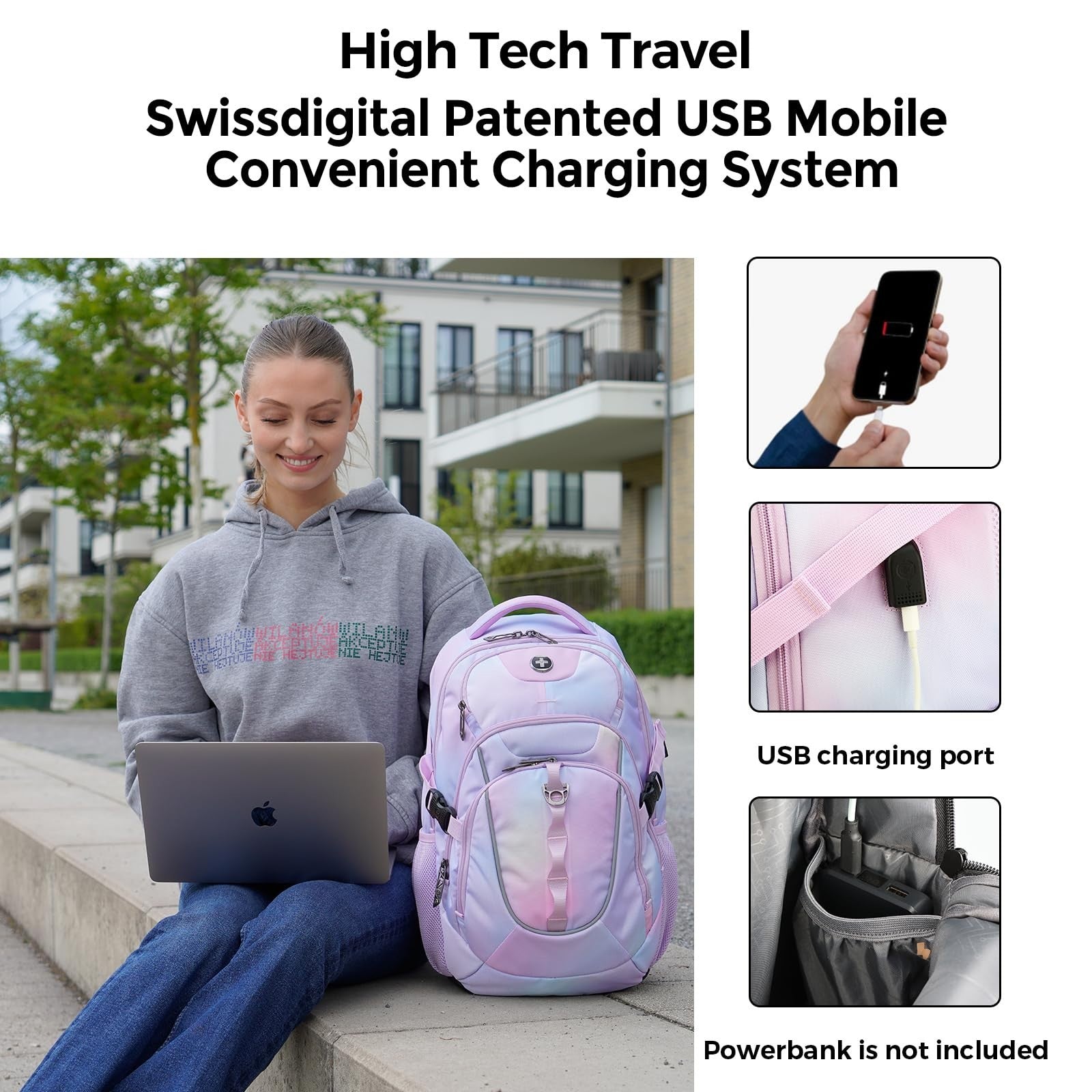Stylish Pink Purple Laptop Backpack, Travel Bag with Multiple Compartments, Dura2