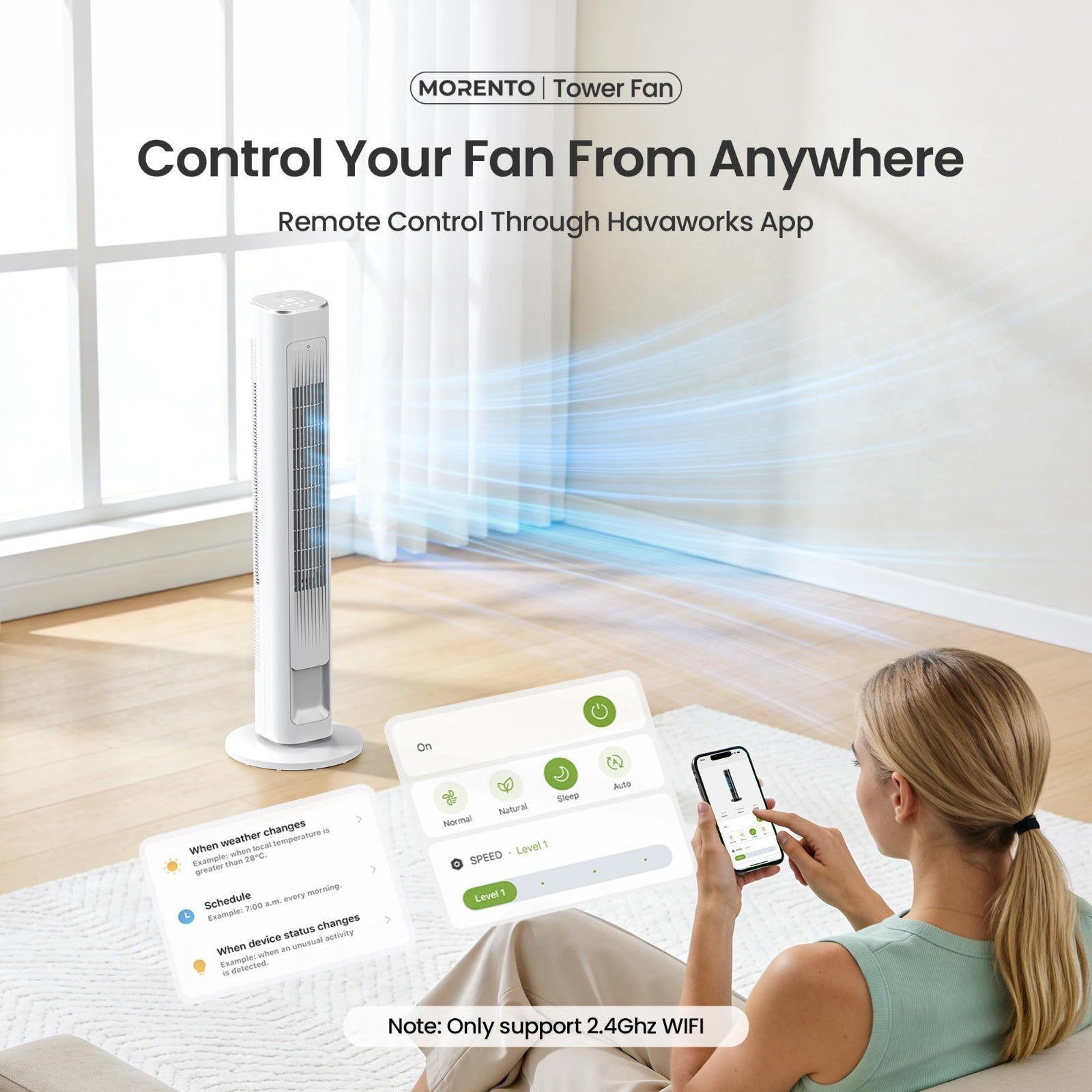 43" Smart Tower Fan   90° Oscillation, 12H Timer, 4 Modes & Speeds, Quiet 28dB,2