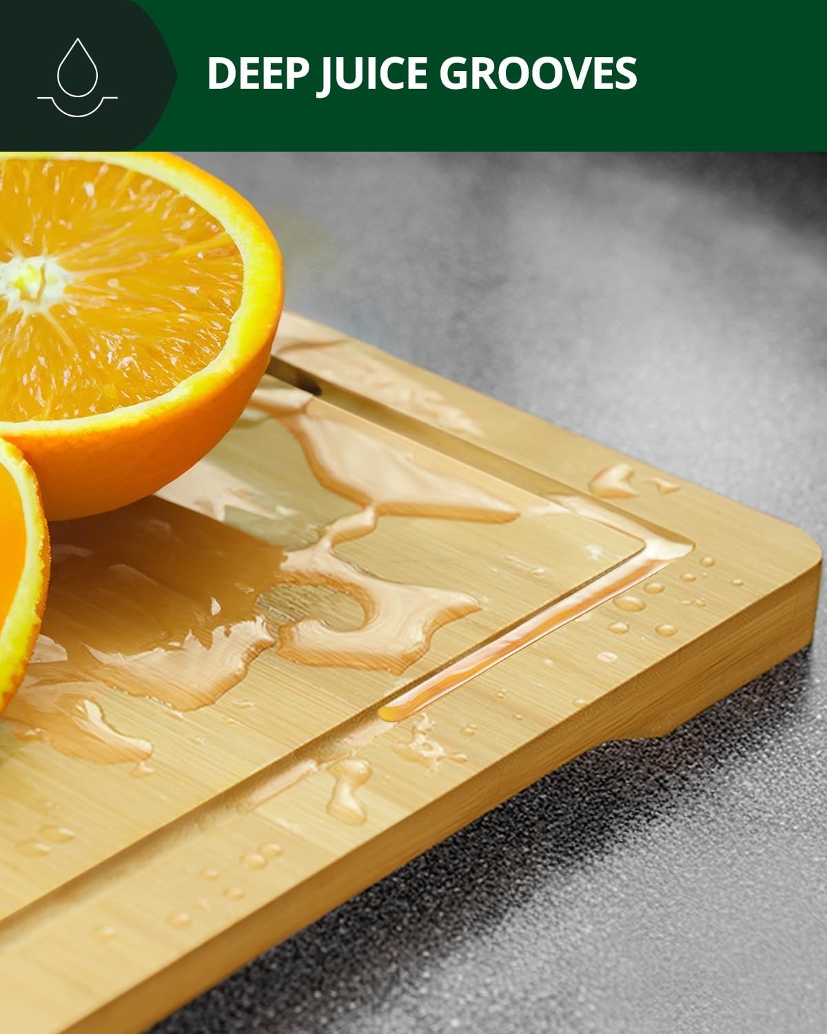Wooden Cutting Boards Set   Bamboo Kitchen Prep & Serving Board with Juice Groov5