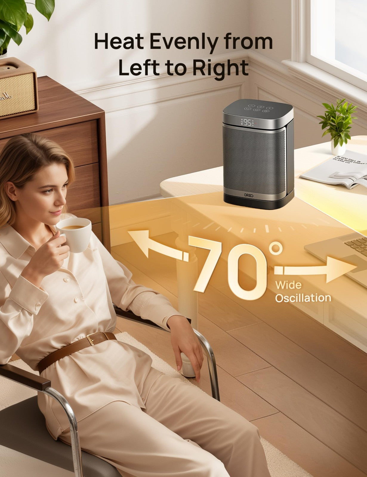 Portable Electric Space Heater with Thermostat, 70° Oscillation, Remote, 12H Tim7