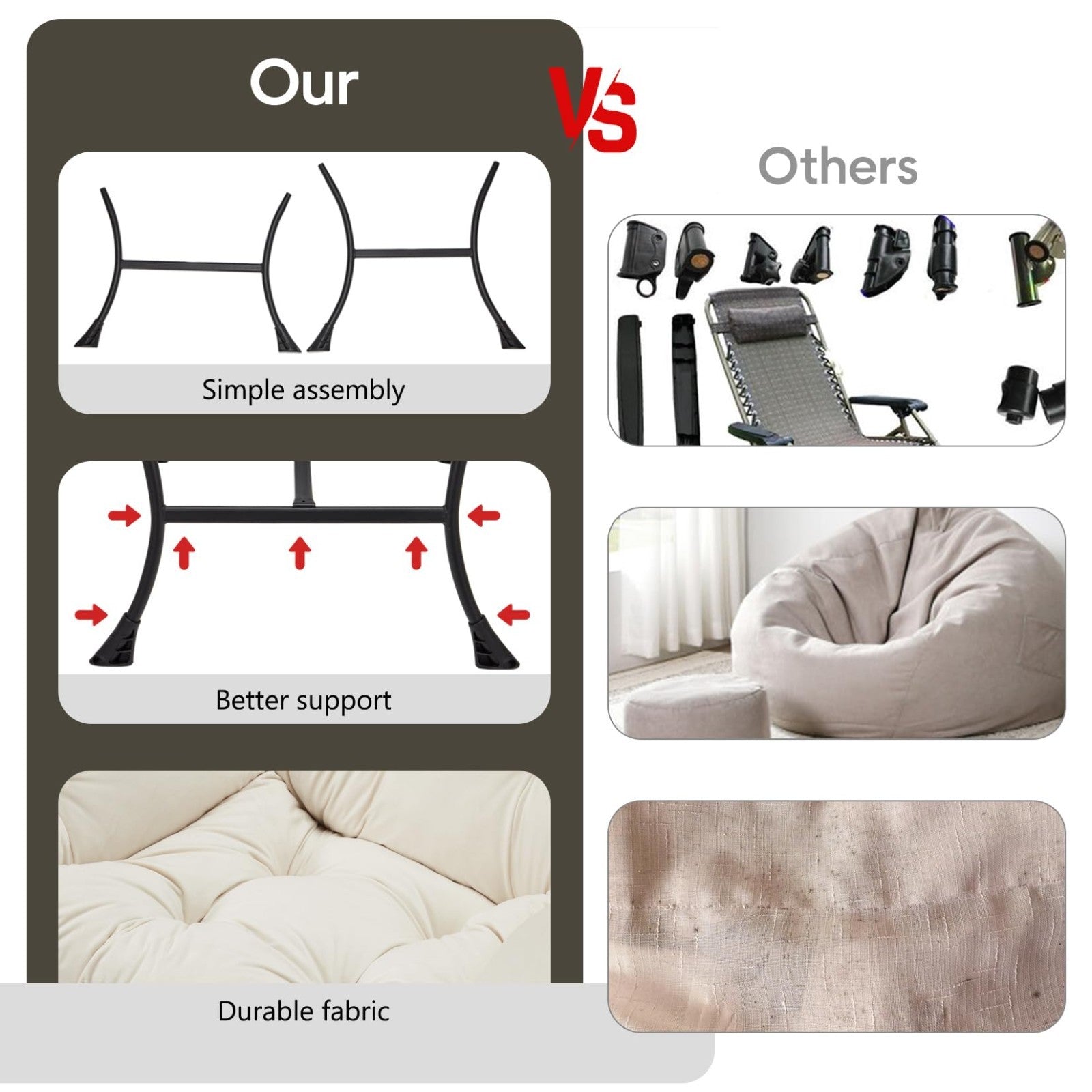 Modern Folding Ottoman Lazy Chair - Large Accent Armchair for Bedroom, Office &5