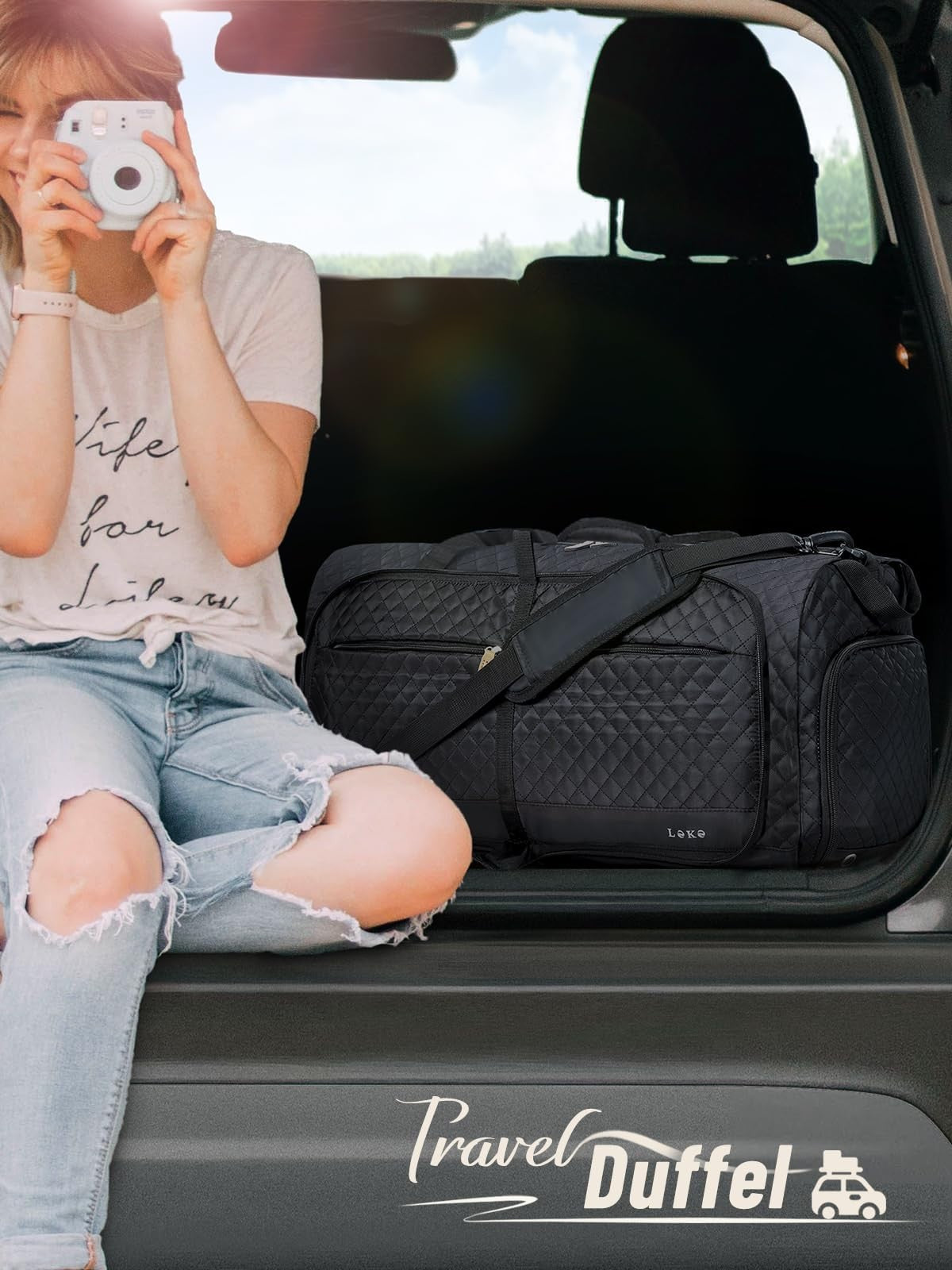 Large 80L Foldable Travel Duffel Bag with Shoe Compartment & Straps - Weekend Ca2