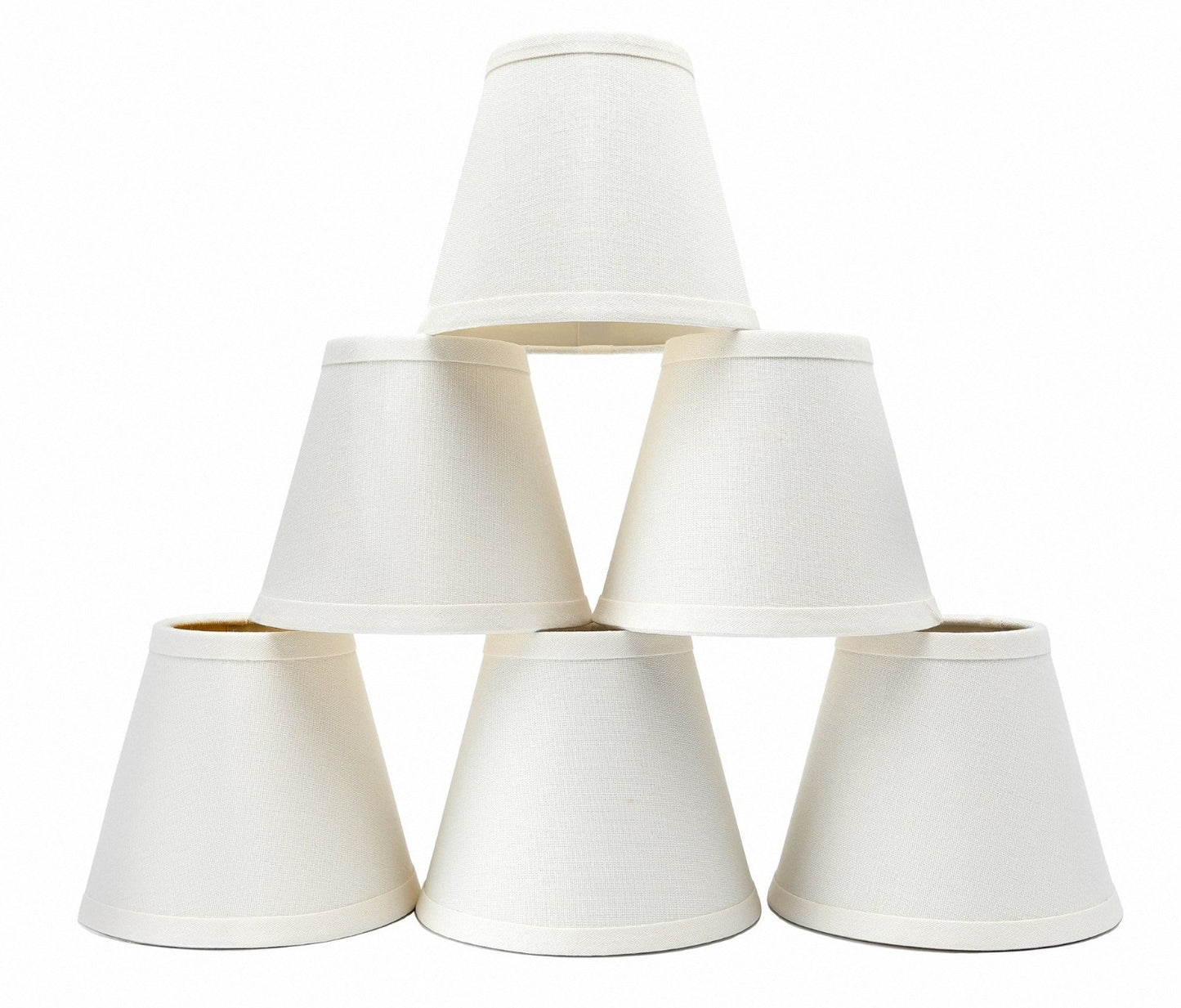 Set of 6 Clip-On White Linen Lamp Shades for Chandelier, 3" x 6" x 51