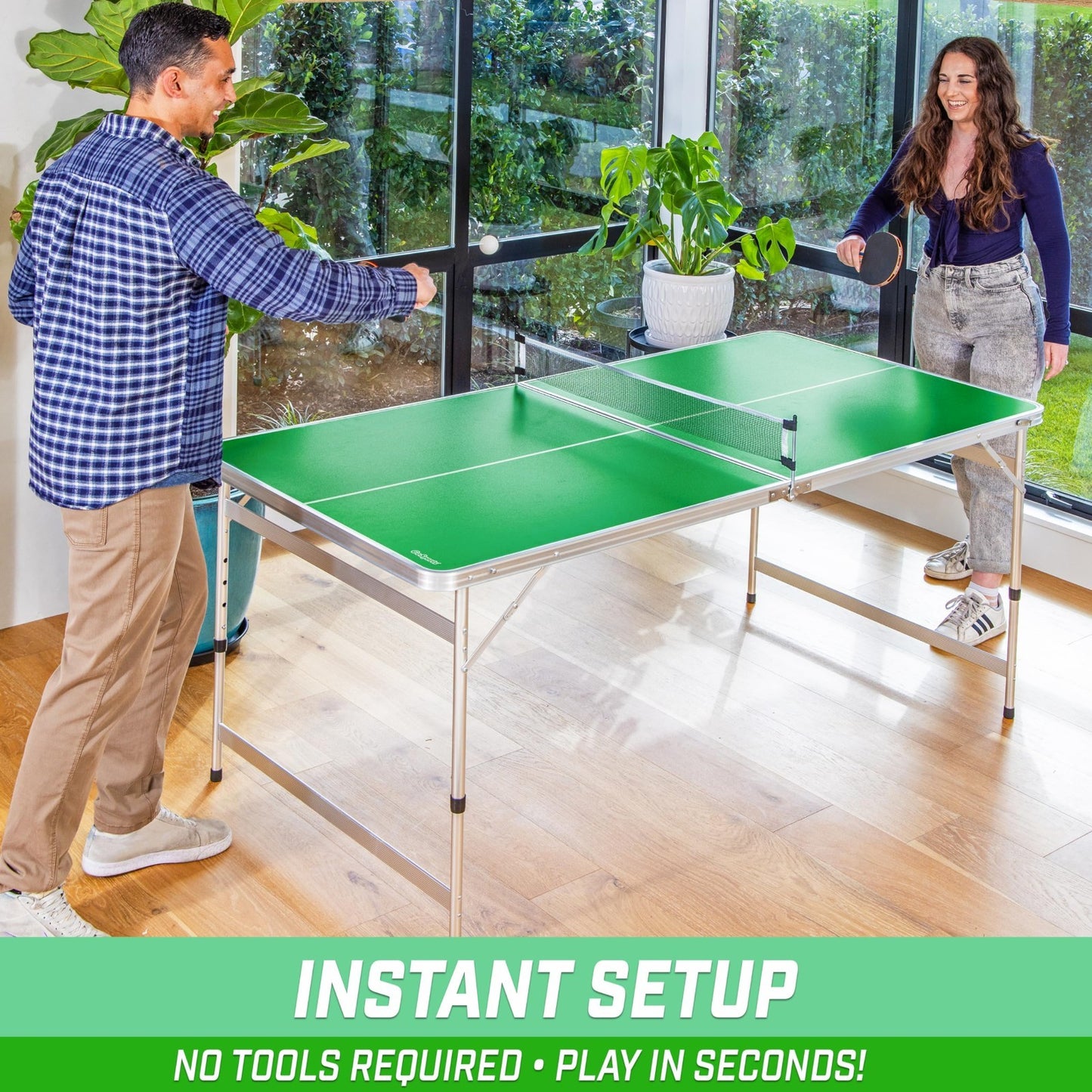 6x3 ft Adjustable Height Table Tennis Table Set - Indoor/Outdoor Game - Green/Bl2