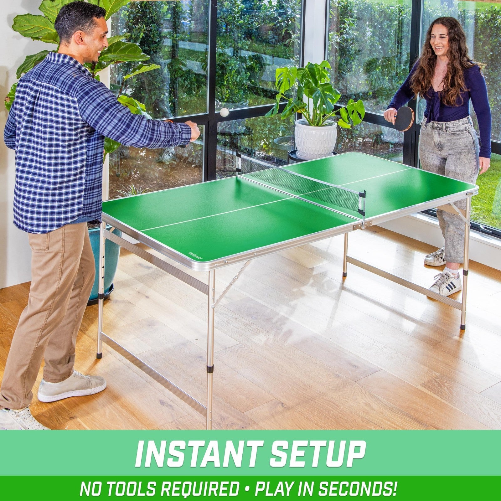 6x3 ft Adjustable Height Table Tennis Table Set - Indoor/Outdoor Game - Green/Bl2