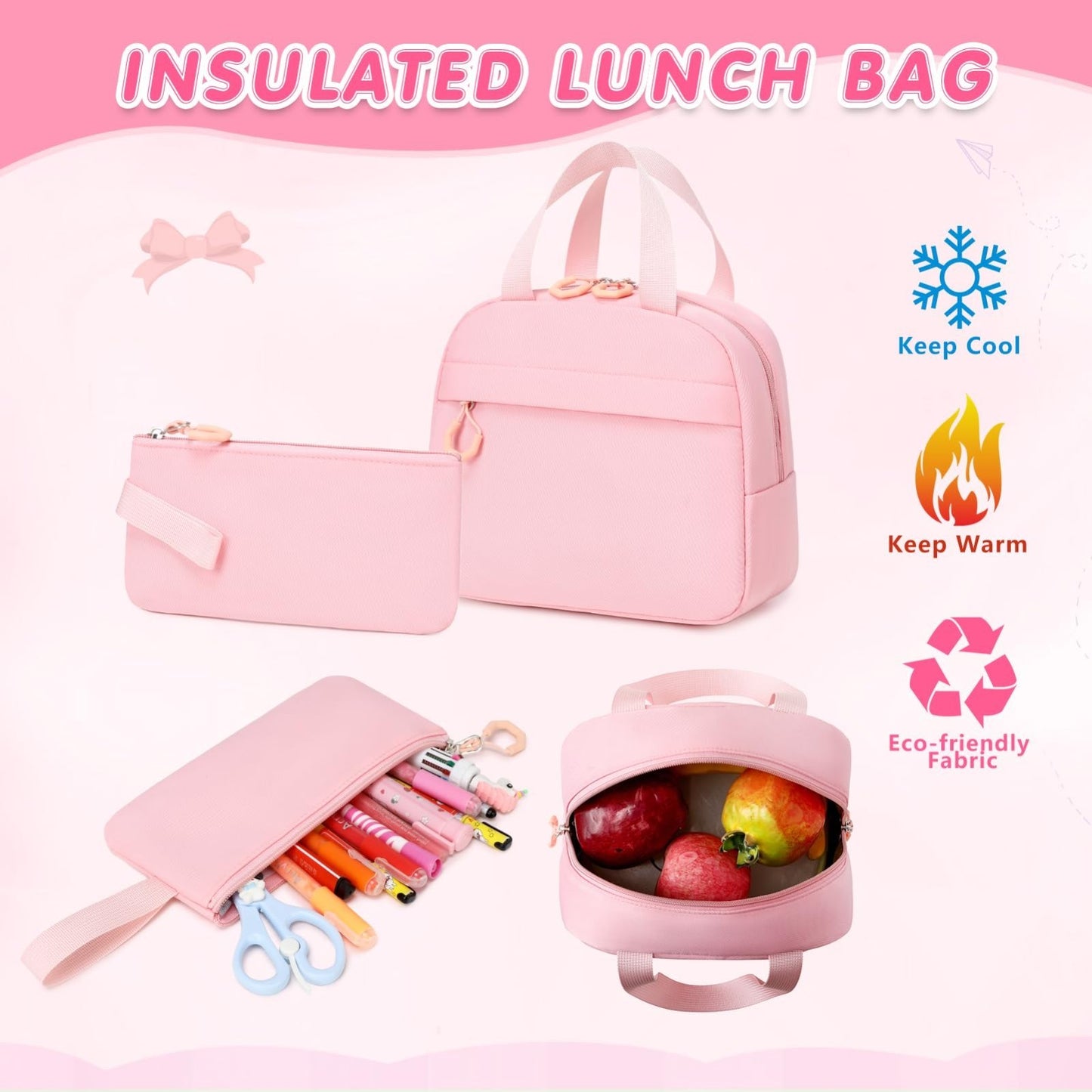 Stylish 17" Girls Backpack Set with Lunch Box & Pencil Case   Perfect for School5