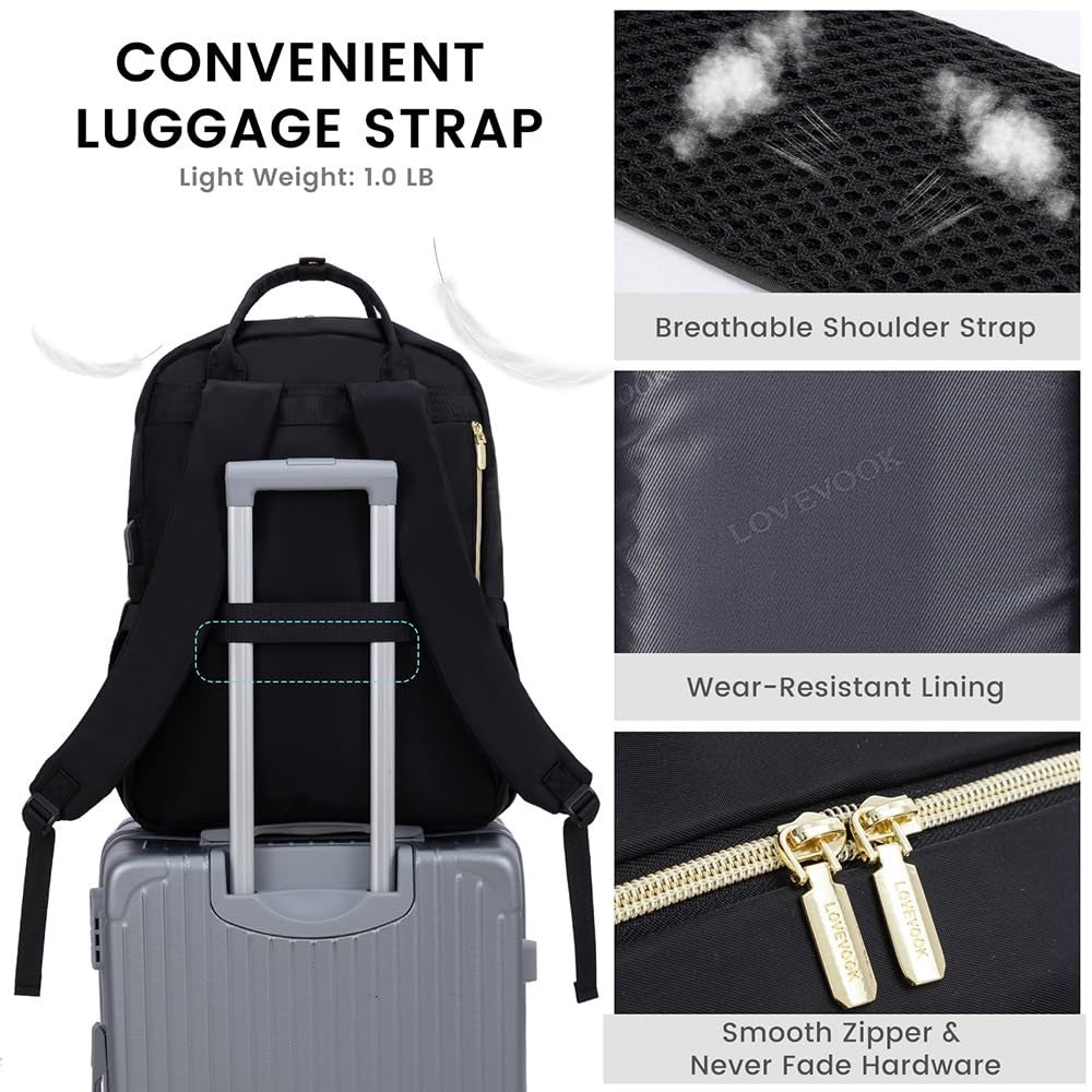 Stylish Water Resistant Laptop Backpack for Women, USB Charging, Travel Work Bag5