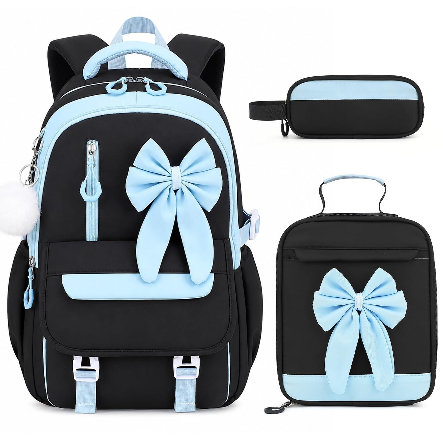 Girls Bow Backpack Set   3PCS with Lunch Bag & Pencil Case   Cute School Bag1